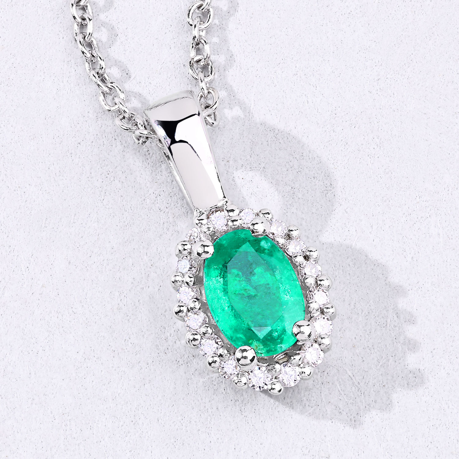 0.54 Carat Genuine Zambian Emerald and Lab Grown Diamond .925 Sterling Silver Pendant 0.54 C.T.W Sterling Silver - view 3