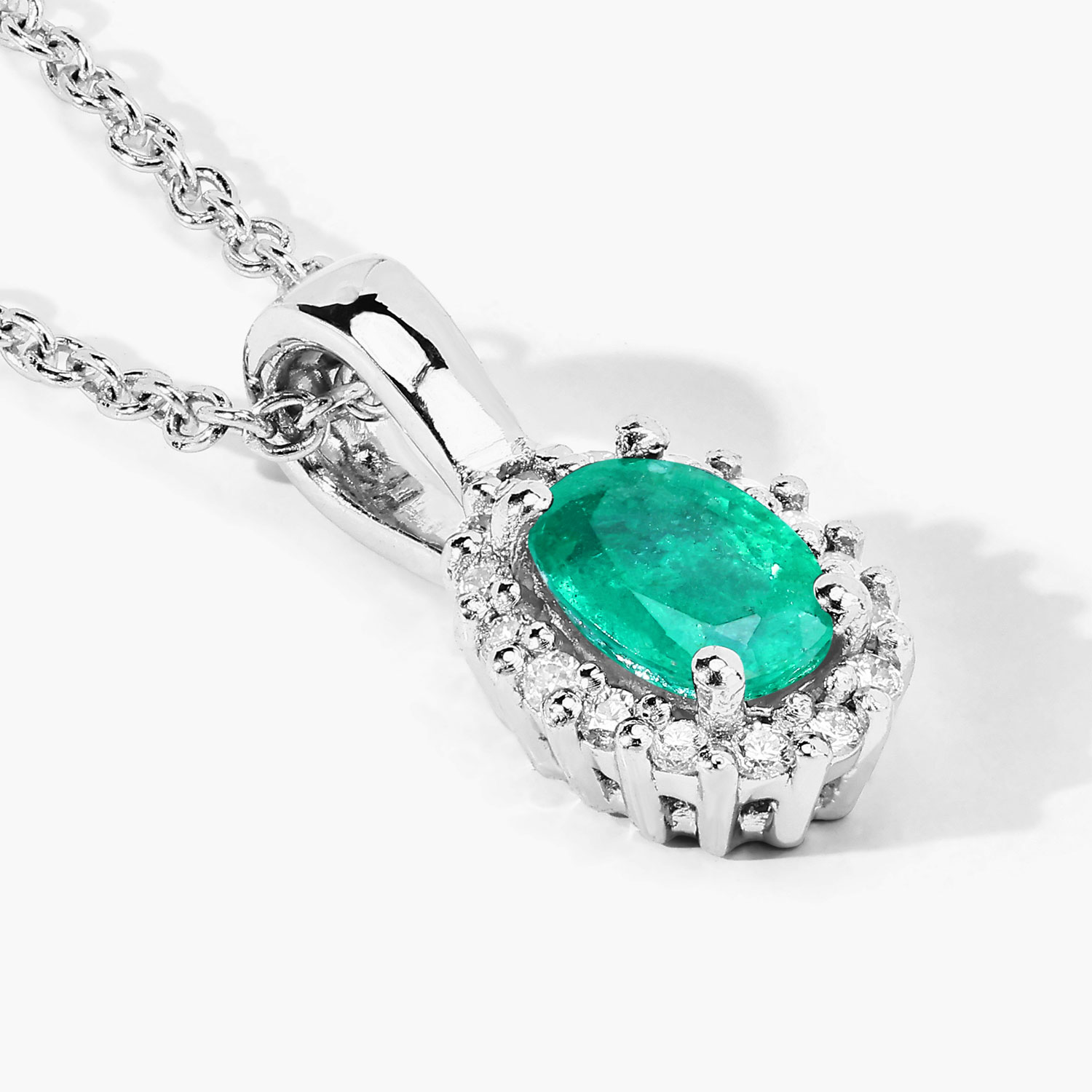 0.54 Carat Genuine Zambian Emerald and Lab Grown Diamond .925 Sterling Silver Pendant 0.54 C.T.W Sterling Silver - view 5