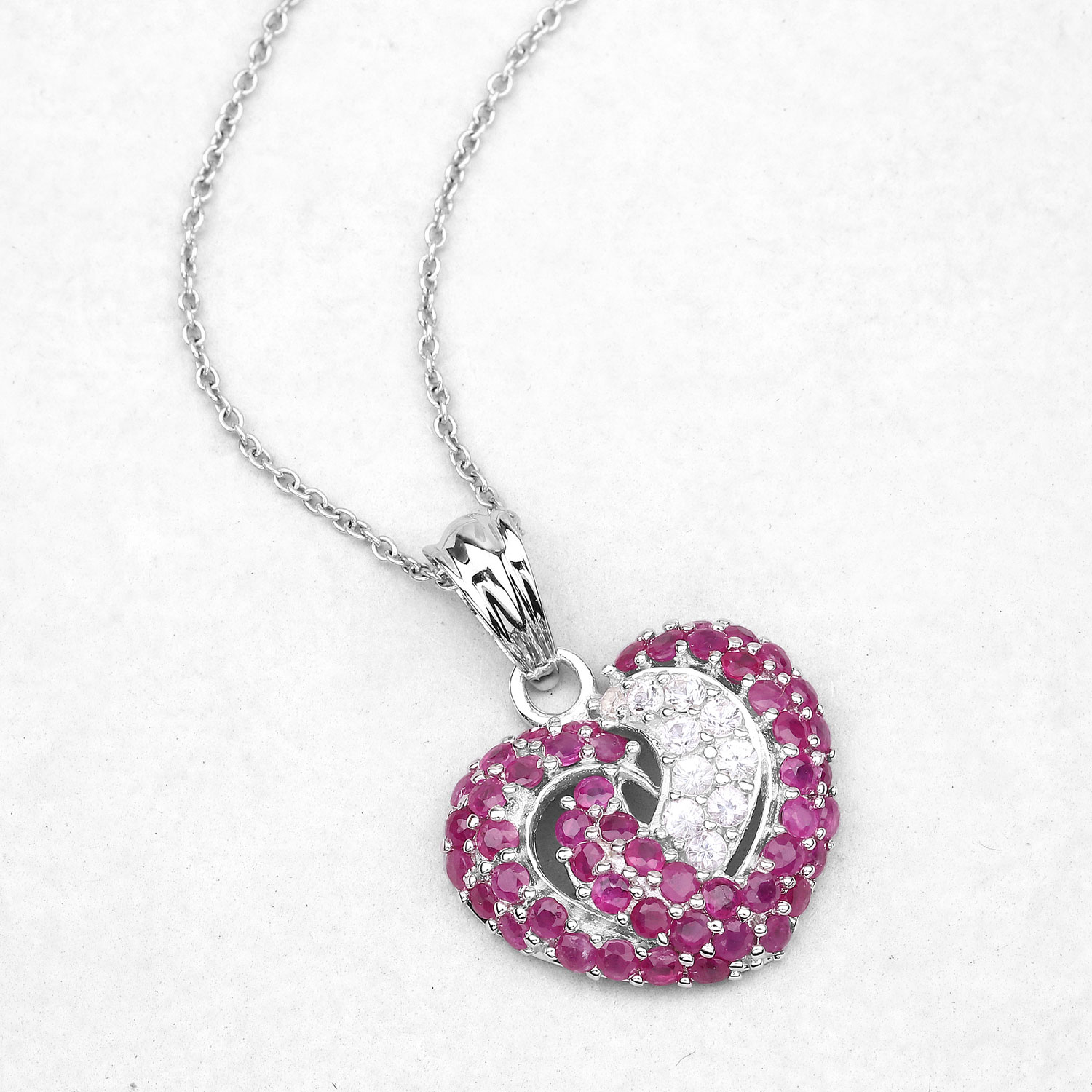 2.65 Carat Genuine Ruby and White Sapphire .925 Sterling Silver Pendant 2.65 C.T.W Sterling Silver - view 3