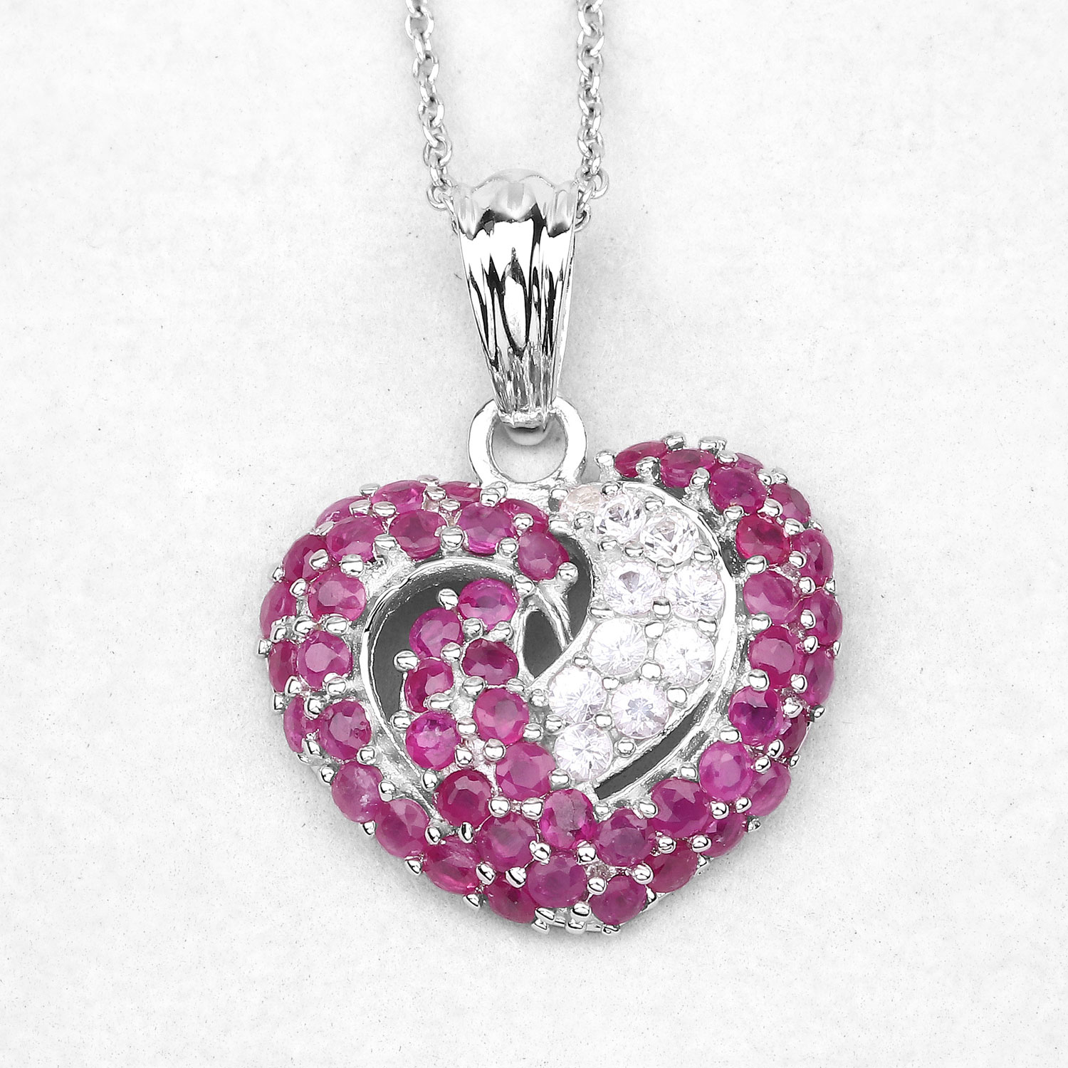 2.65 Carat Genuine Ruby and White Sapphire .925 Sterling Silver Pendant 2.65 C.T.W Sterling Silver - view 6