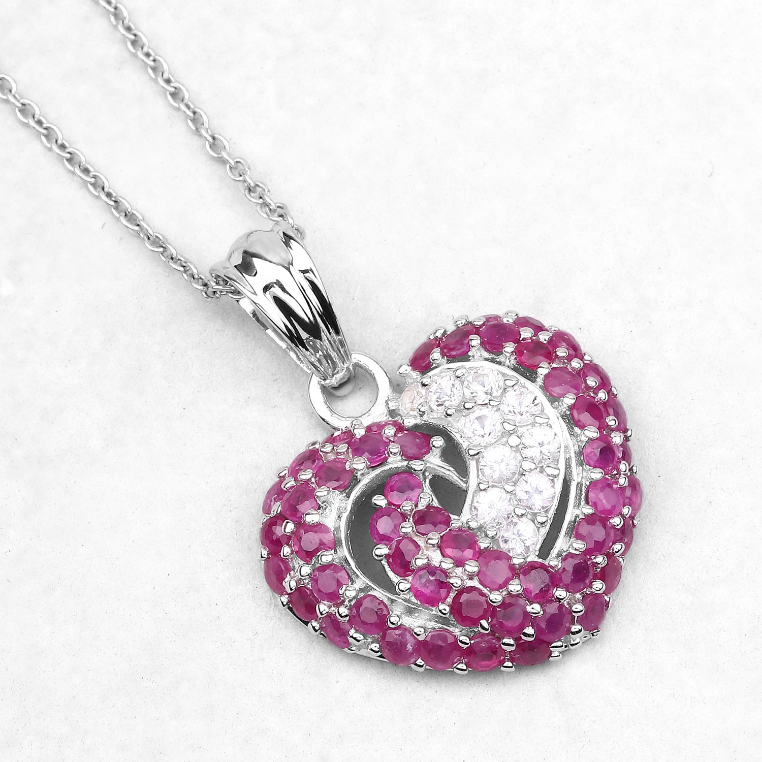 2.65 Carat Genuine Ruby and White Sapphire .925 Sterling Silver Pendant 2.65 C.T.W Sterling Silver - view 5