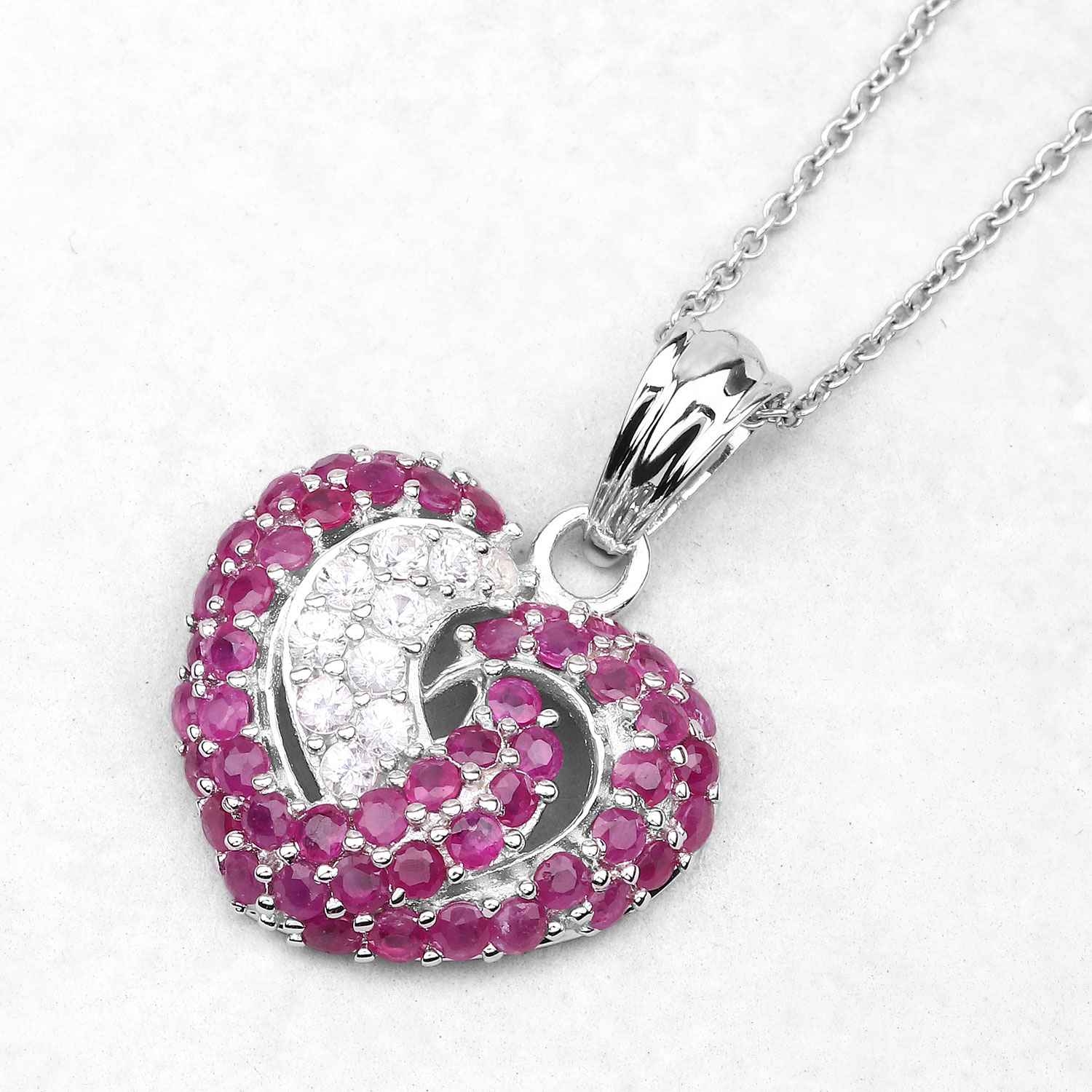 2.65 Carat Genuine Ruby and White Sapphire .925 Sterling Silver Pendant 2.65 C.T.W Sterling Silver - view 8