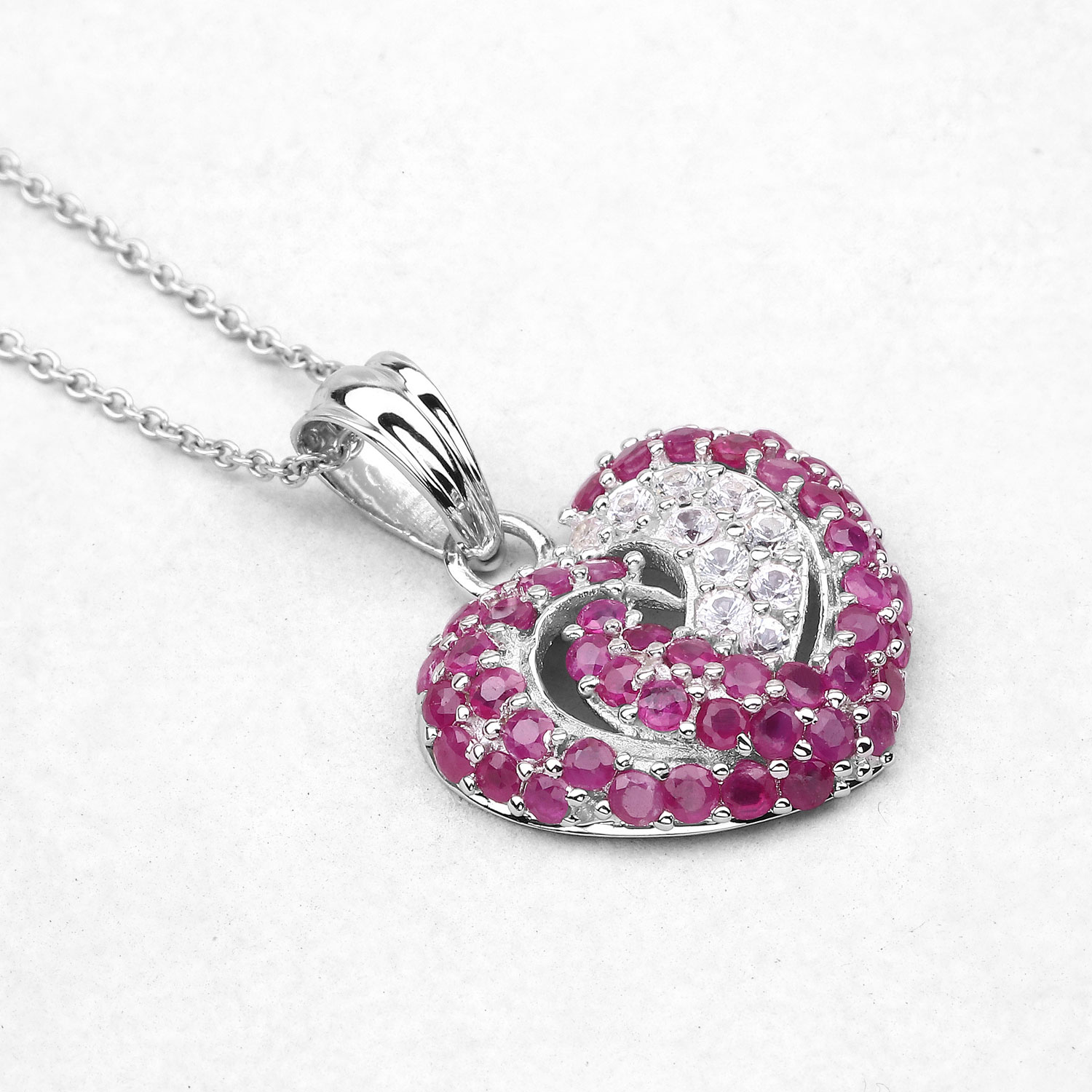 2.65 Carat Genuine Ruby and White Sapphire .925 Sterling Silver Pendant 2.65 C.T.W Sterling Silver - view 2