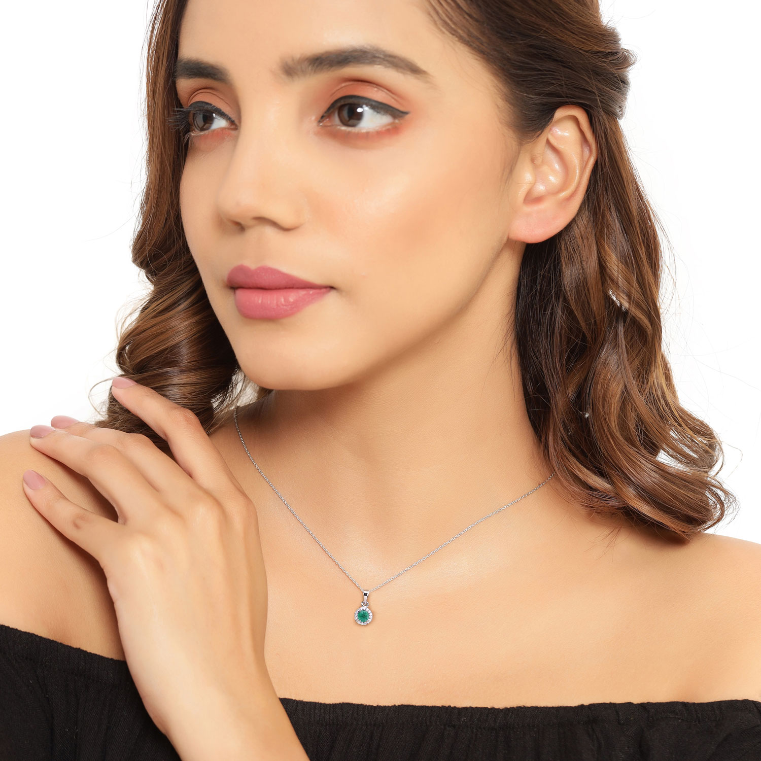 0.52 Carat Genuine Zambian Emerald and Lab Grown Diamond .925 Sterling Silver Pendant 0.52 C.T.W Sterling Silver - view 3