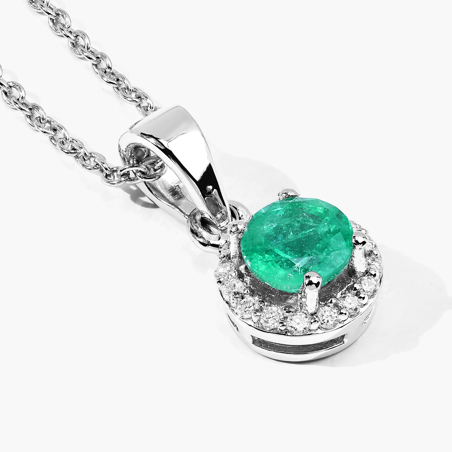0.52 Carat Genuine Zambian Emerald and Lab Grown Diamond .925 Sterling Silver Pendant 0.52 C.T.W Sterling Silver - view 5