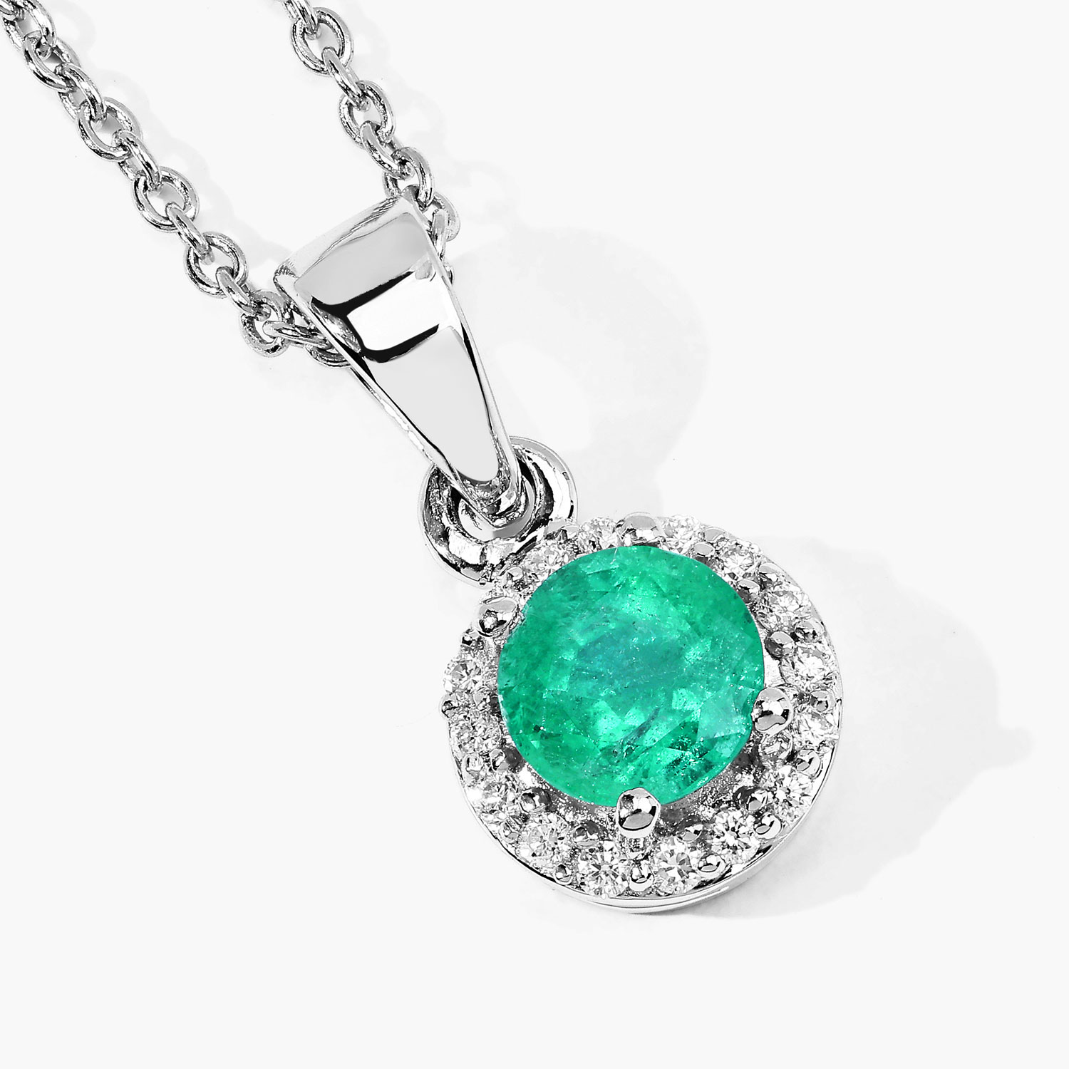 0.52 Carat Genuine Zambian Emerald and Lab Grown Diamond .925 Sterling Silver Pendant 0.52 C.T.W Sterling Silver - view 4