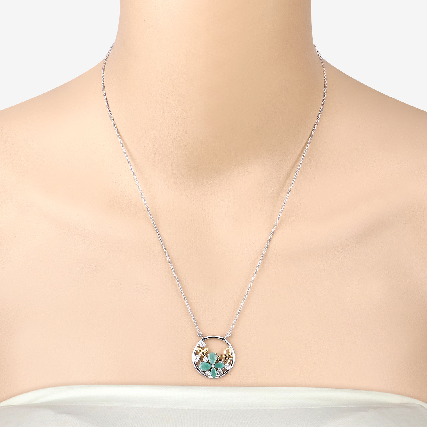 1.35 Carat Genuine Emerald and White Topaz .925 Sterling Silver Pendant 1.35 C.T.W Sterling Silver - view 4