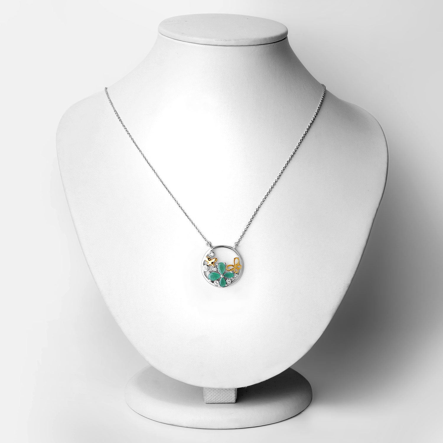 1.35 Carat Genuine Emerald and White Topaz .925 Sterling Silver Pendant 1.35 C.T.W Sterling Silver - view 6