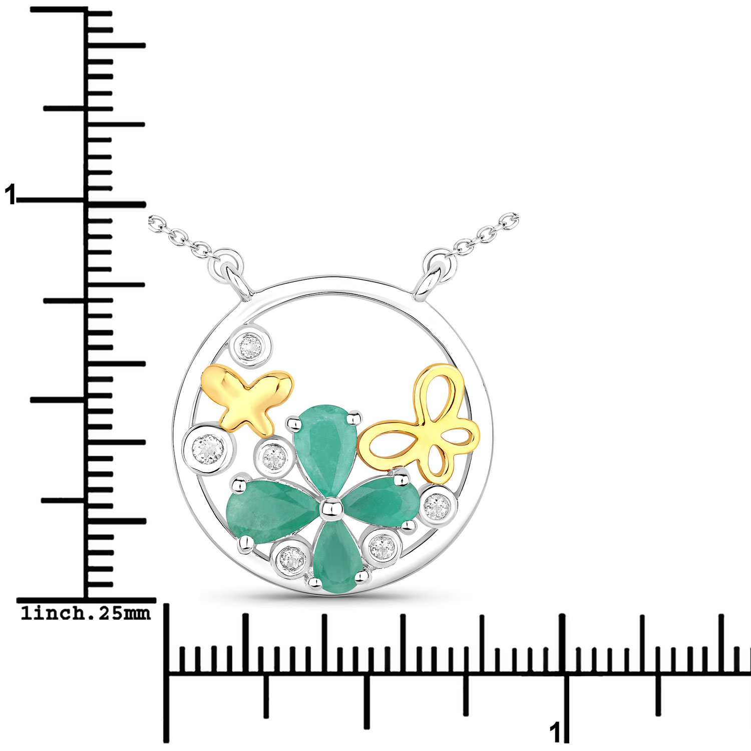 1.35 Carat Genuine Emerald and White Topaz .925 Sterling Silver Pendant 1.35 C.T.W Sterling Silver - view 5
