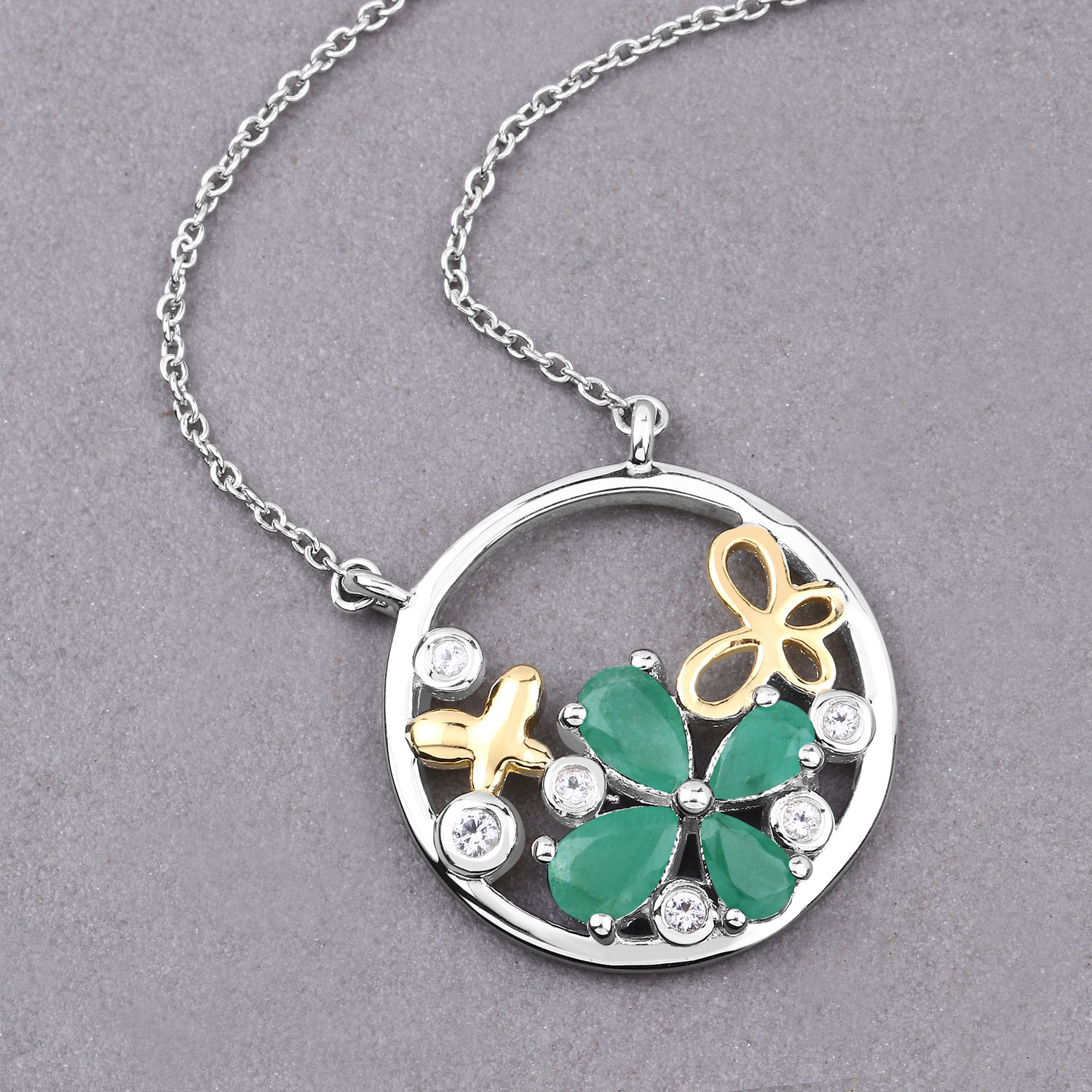 1.35 Carat Genuine Emerald and White Topaz .925 Sterling Silver Pendant 1.35 C.T.W Sterling Silver - view 2