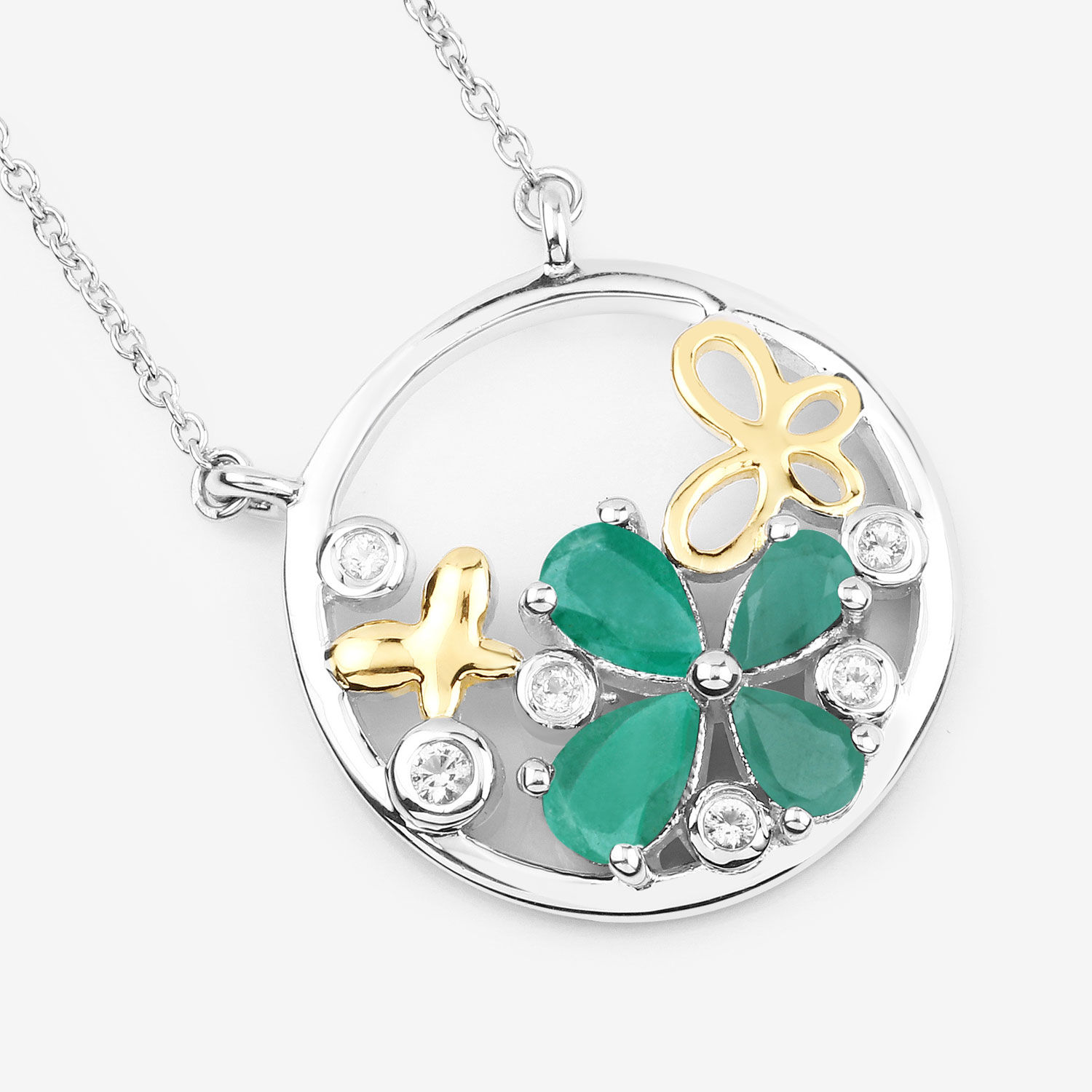 1.35 Carat Genuine Emerald and White Topaz .925 Sterling Silver Pendant 1.35 C.T.W Sterling Silver - view 8
