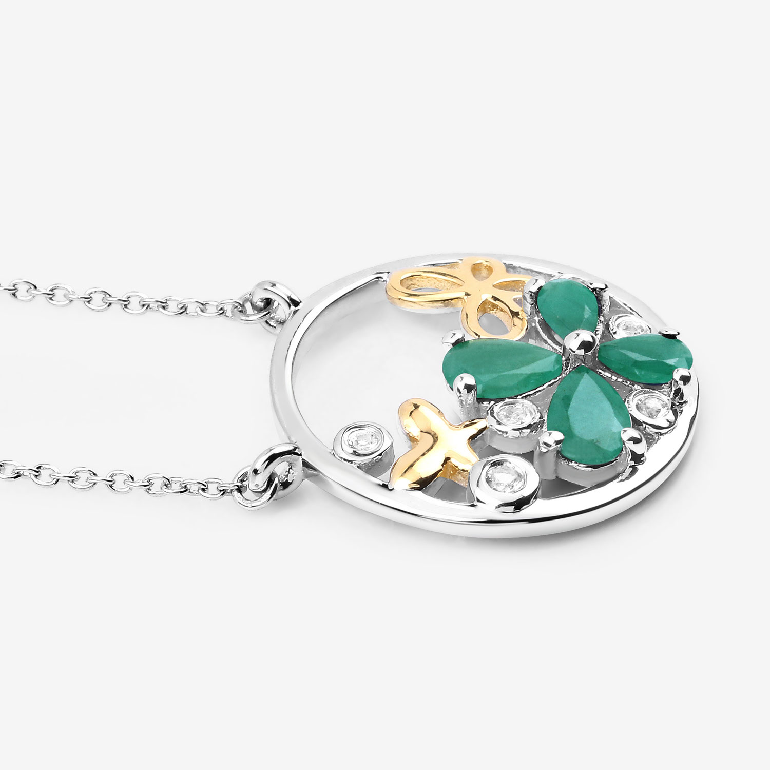 1.35 Carat Genuine Emerald and White Topaz .925 Sterling Silver Pendant 1.35 C.T.W Sterling Silver - view 7