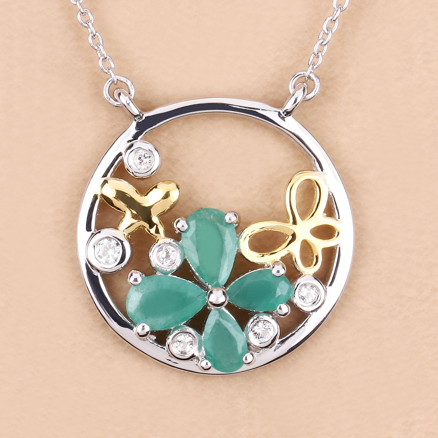 1.35 Carat Genuine Emerald and White Topaz .925 Sterling Silver Pendant 1.35 C.T.W Sterling Silver - view 3