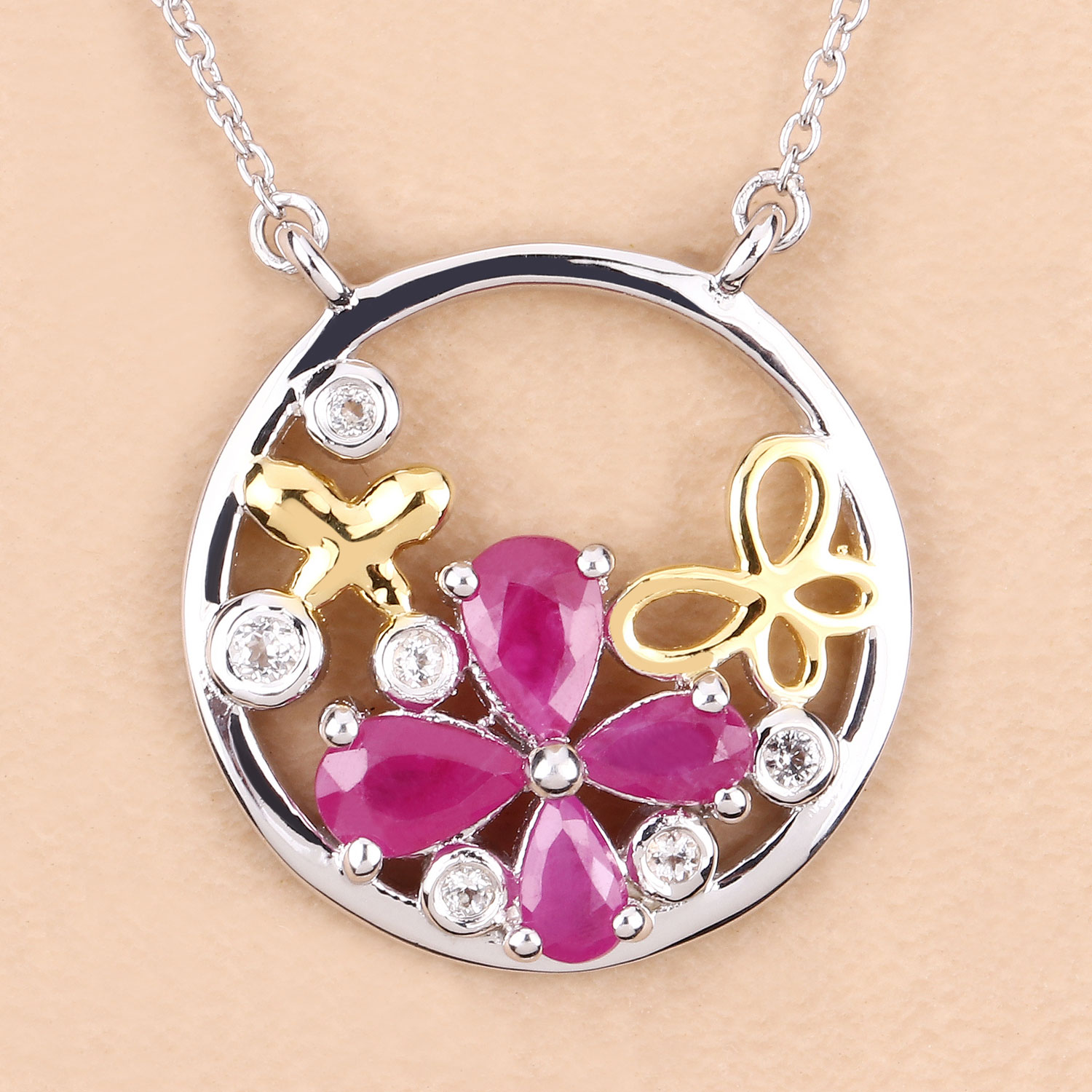 1.47 Carat Genuine Ruby and White Topaz .925 Sterling Silver Pendant 1.47 C.T.W Sterling Silver - view 7