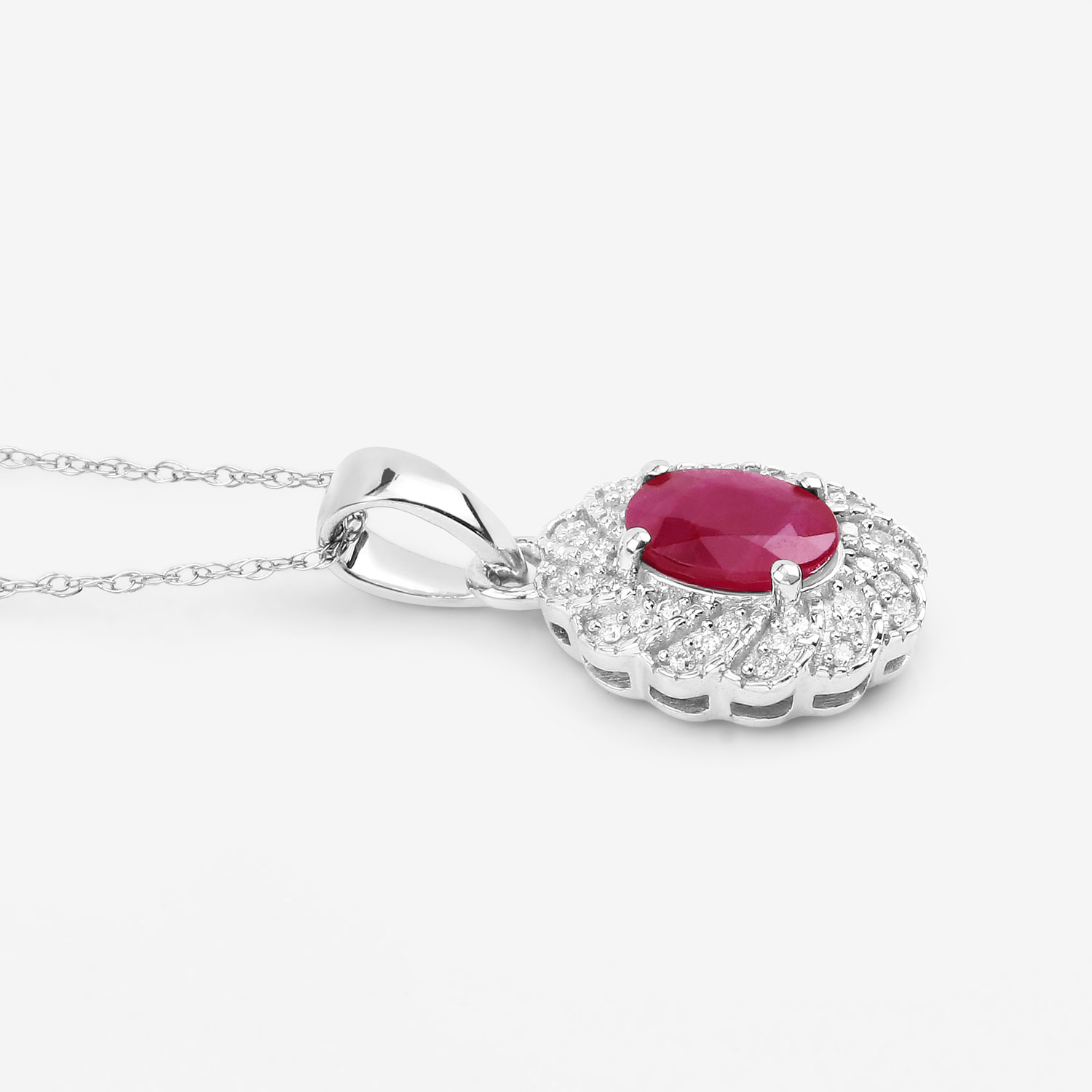 0.95 Carat Genuine Ruby and White Diamond 10K White Gold Pendant 0.95 C.T.W 10K white gold - view 2