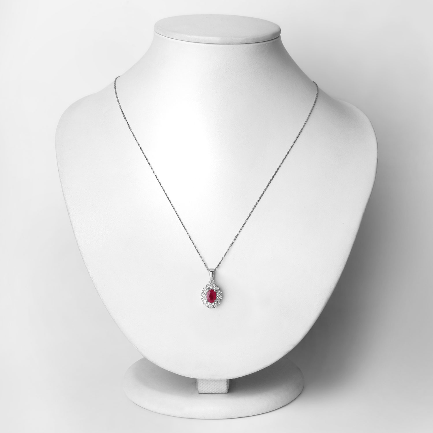 0.95 Carat Genuine Ruby and White Diamond 10K White Gold Pendant 0.95 C.T.W 10K white gold - view 3