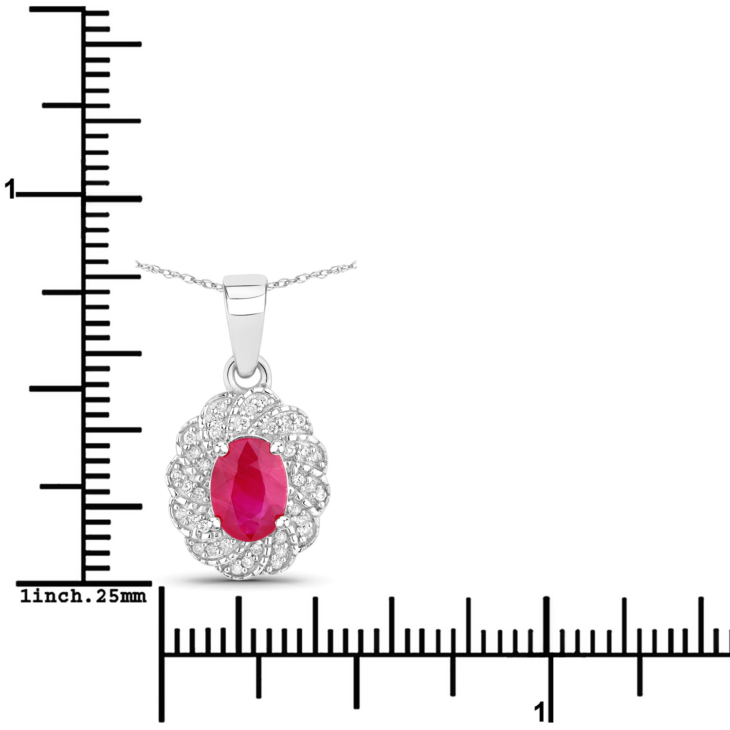 0.95 Carat Genuine Ruby and White Diamond 10K White Gold Pendant 0.95 C.T.W 10K white gold - view 4