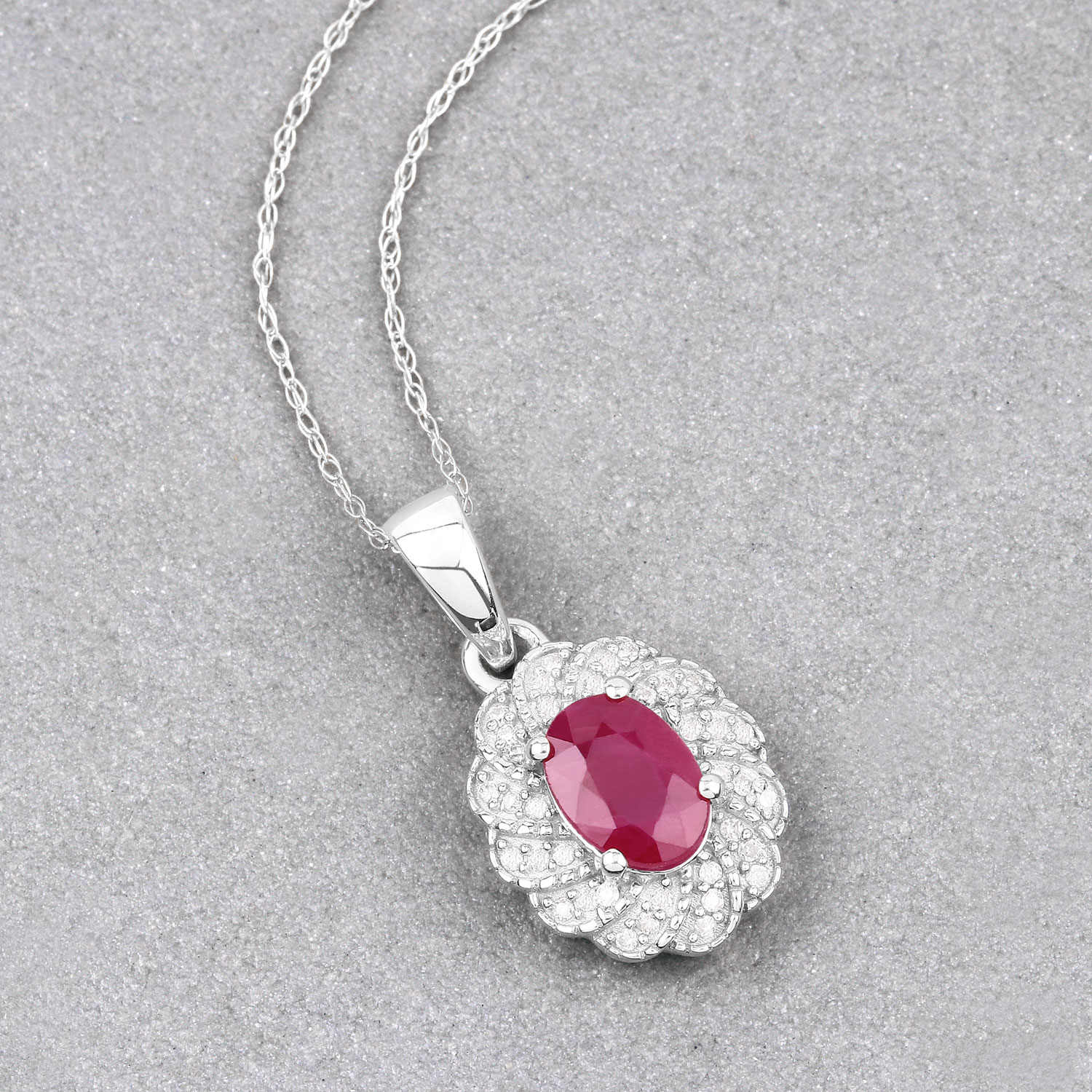 0.95 Carat Genuine Ruby and White Diamond 10K White Gold Pendant 0.95 C.T.W 10K white gold - view 8