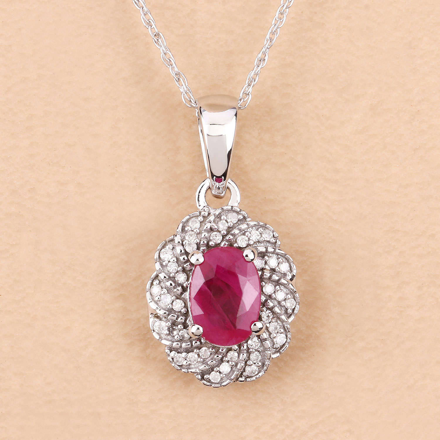 0.95 Carat Genuine Ruby and White Diamond 10K White Gold Pendant 0.95 C.T.W 10K white gold - view 7