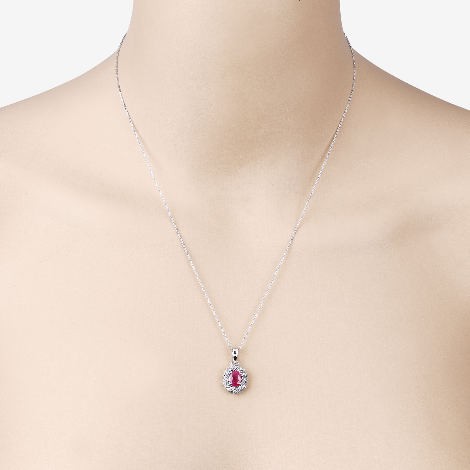 0.95 Carat Genuine Ruby and White Diamond 10K White Gold Pendant 0.95 C.T.W 10K white gold - view 6