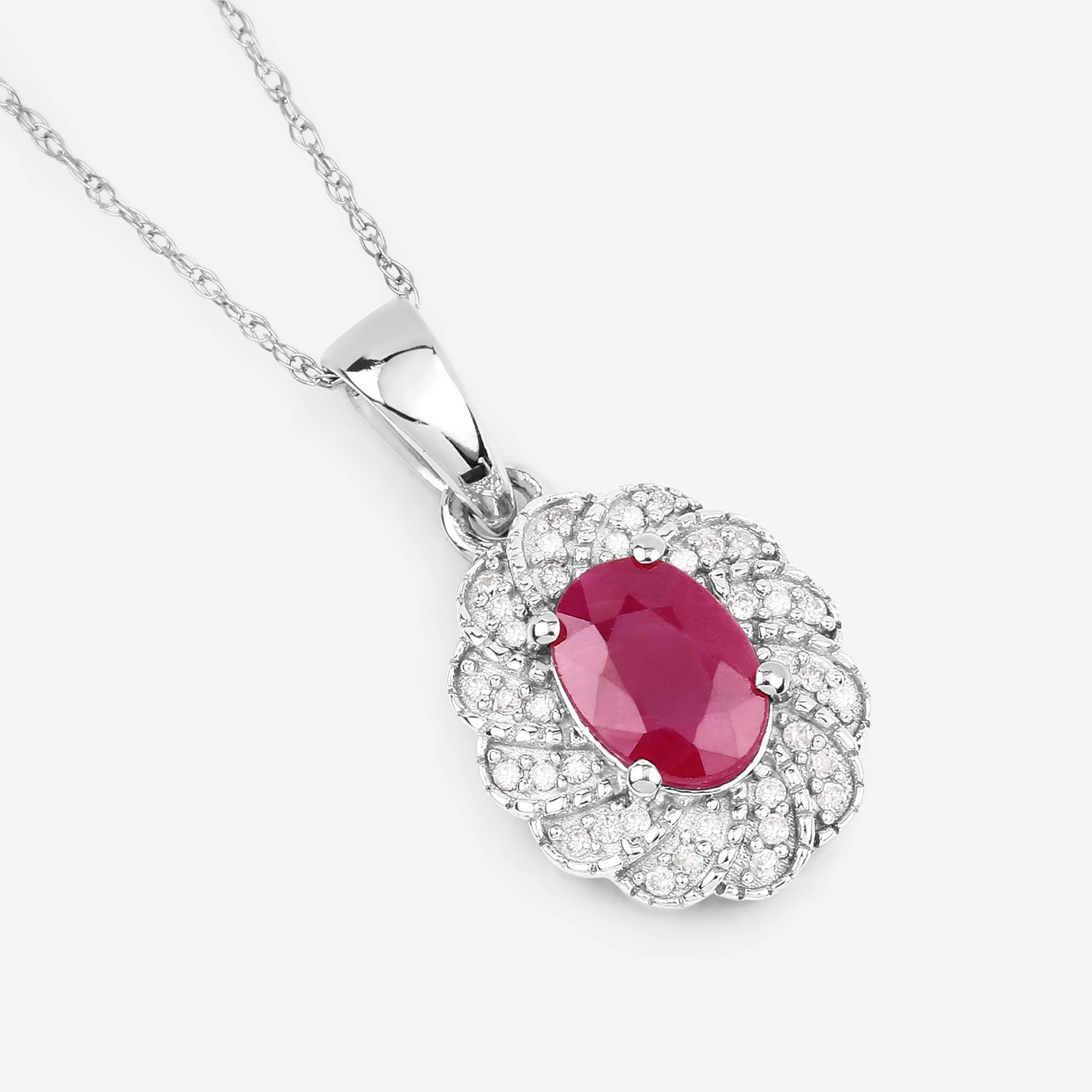 0.95 Carat Genuine Ruby and White Diamond 10K White Gold Pendant 0.95 C.T.W 10K white gold - view 5