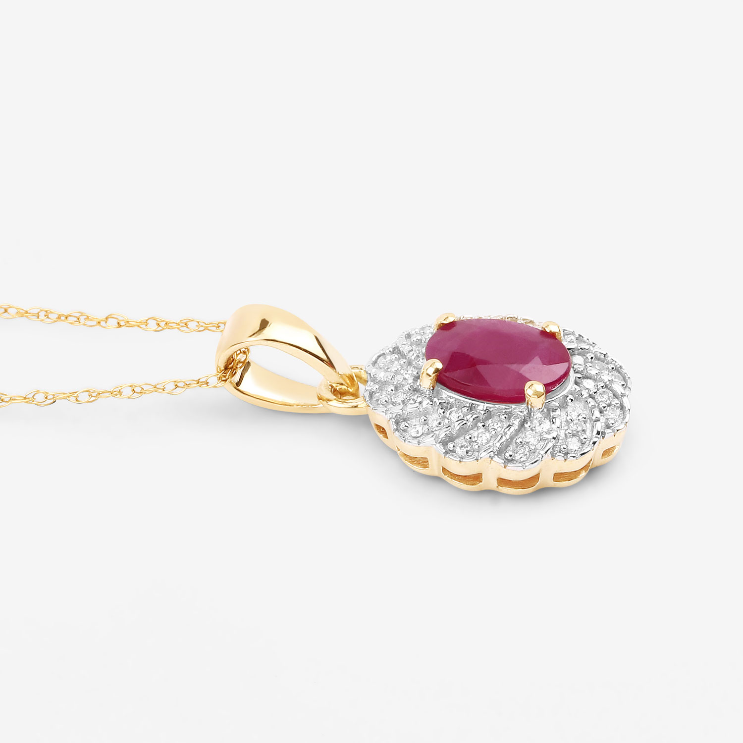 0.95 Carat Genuine Ruby and White Diamond 10K Yellow Gold Pendant 0.95 C.T.W 10K yellow or white gold - view 2