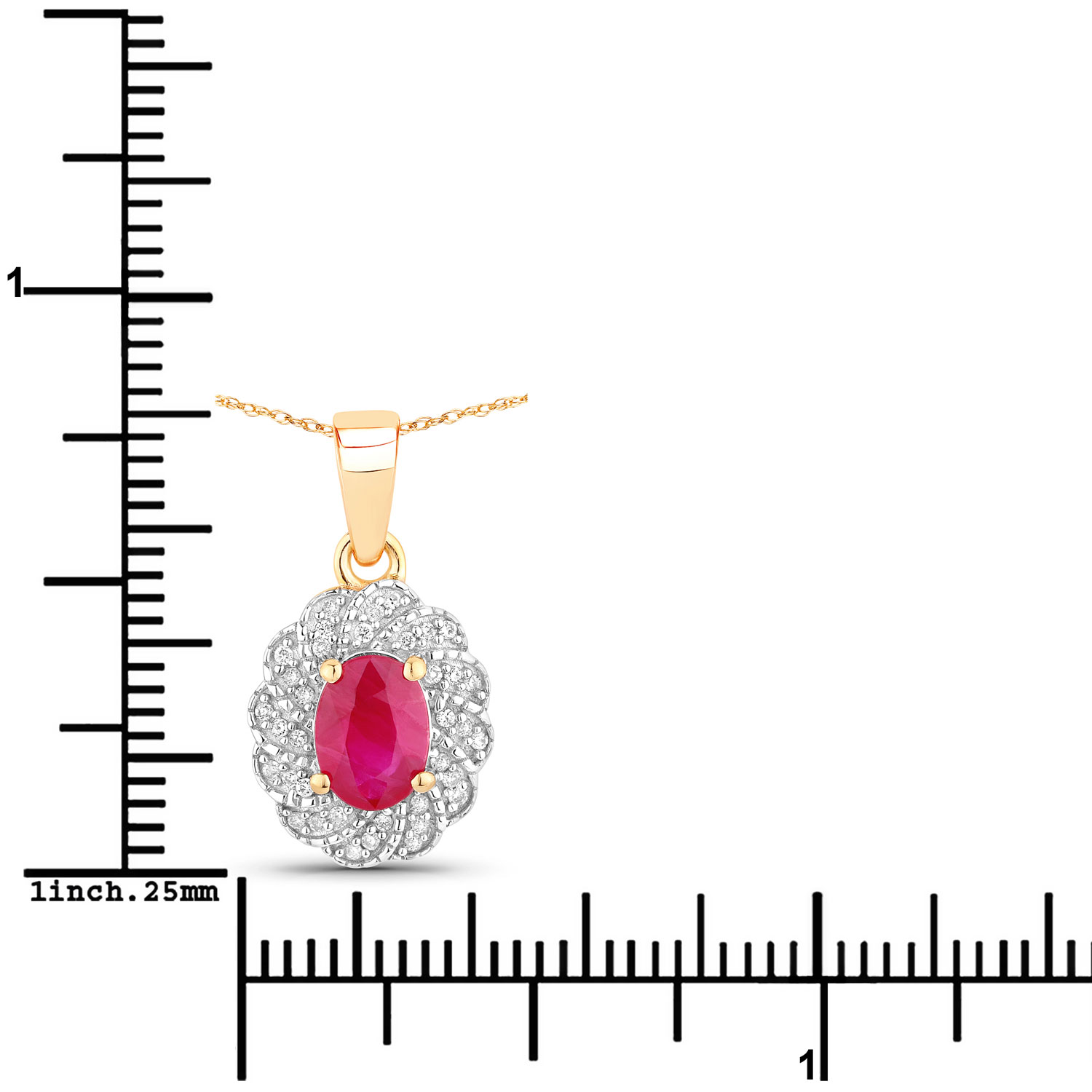 0.95 Carat Genuine Ruby and White Diamond 10K Yellow Gold Pendant 0.95 C.T.W 10K yellow or white gold - view 4