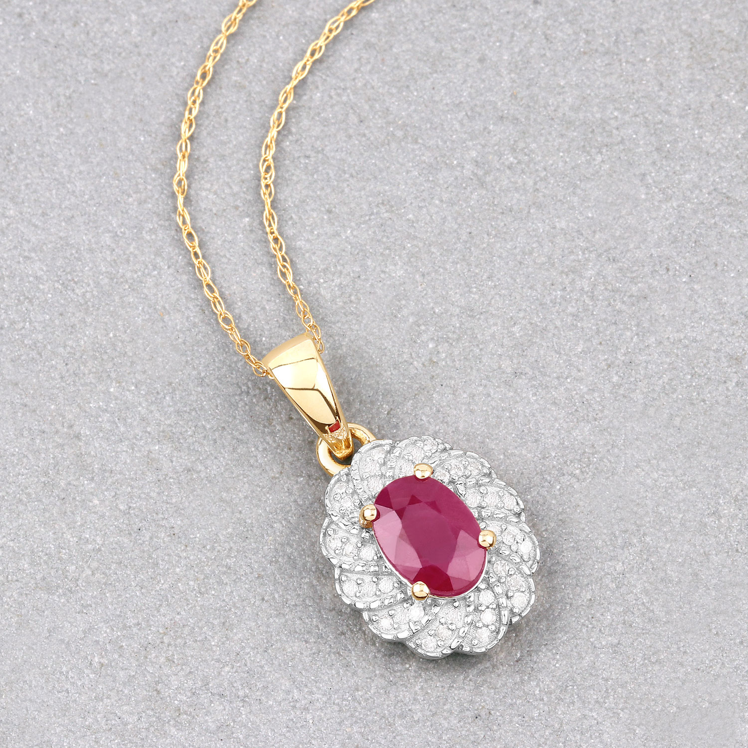 0.95 Carat Genuine Ruby and White Diamond 10K Yellow Gold Pendant 0.95 C.T.W 10K yellow or white gold - view 5