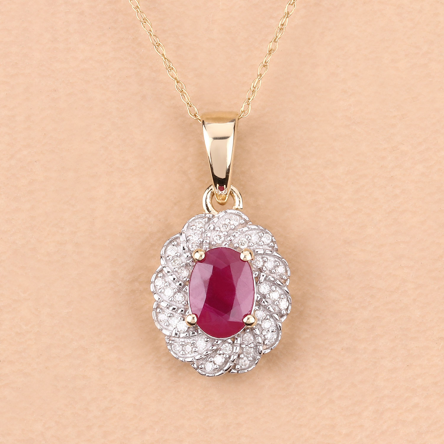0.95 Carat Genuine Ruby and White Diamond 10K Yellow Gold Pendant 0.95 C.T.W 10K yellow or white gold - view 6