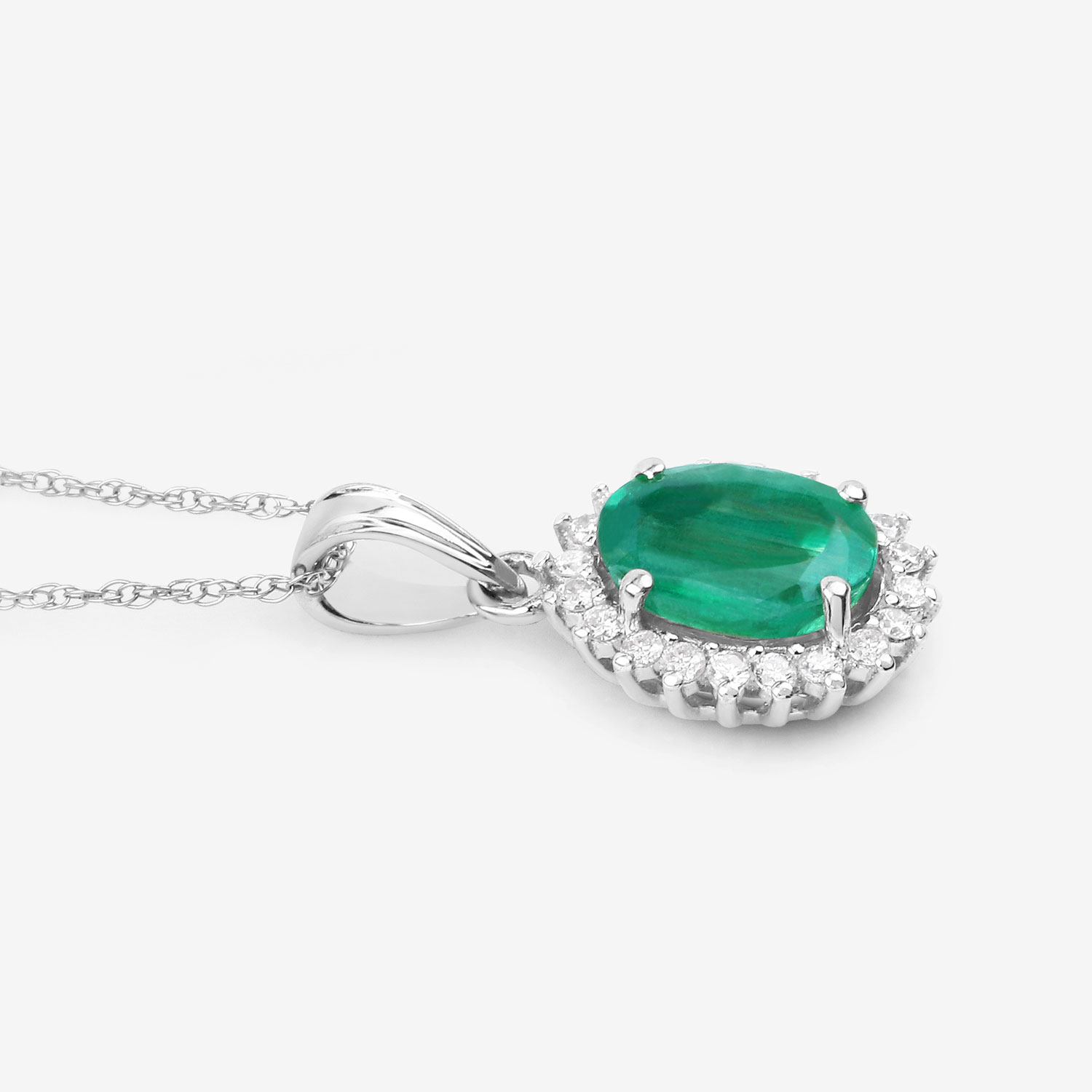 1.36 Carat Genuine Zambian Emerald and White Diamond 10K White Gold Pendant 1.36 C.T.W 10K white gold - view 3