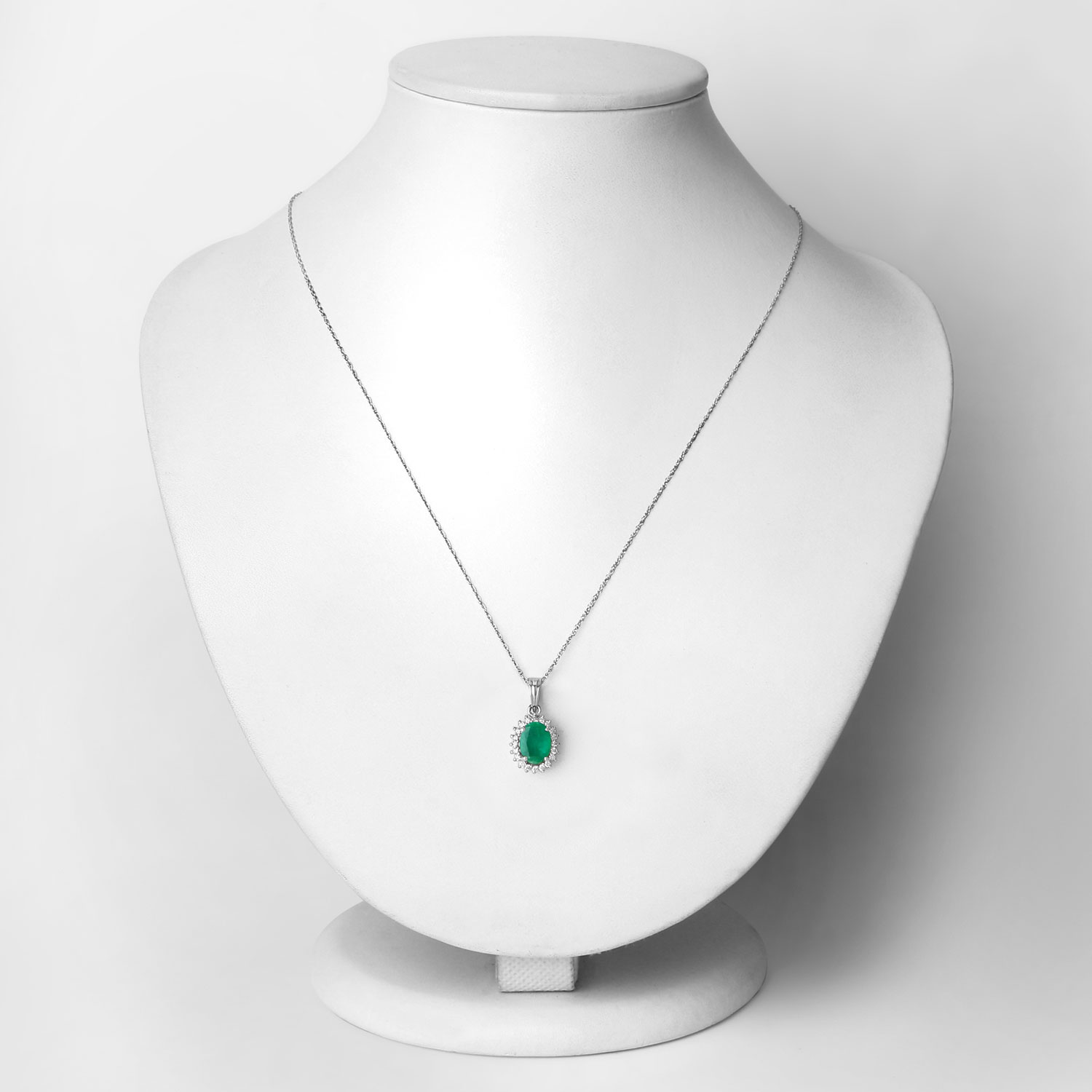 1.36 Carat Genuine Zambian Emerald and White Diamond 10K White Gold Pendant 1.36 C.T.W 10K white gold - view 4