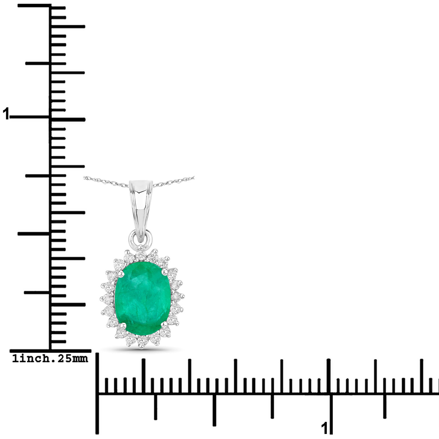 1.36 Carat Genuine Zambian Emerald and White Diamond 10K White Gold Pendant 1.36 C.T.W 10K white gold - view 2