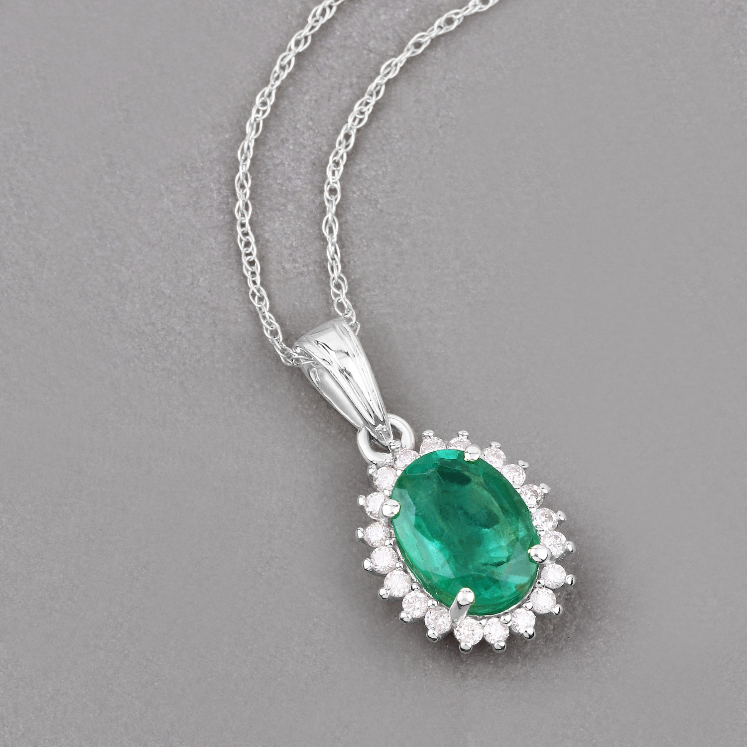 1.36 Carat Genuine Zambian Emerald and White Diamond 10K White Gold Pendant 1.36 C.T.W 10K white gold - view 8