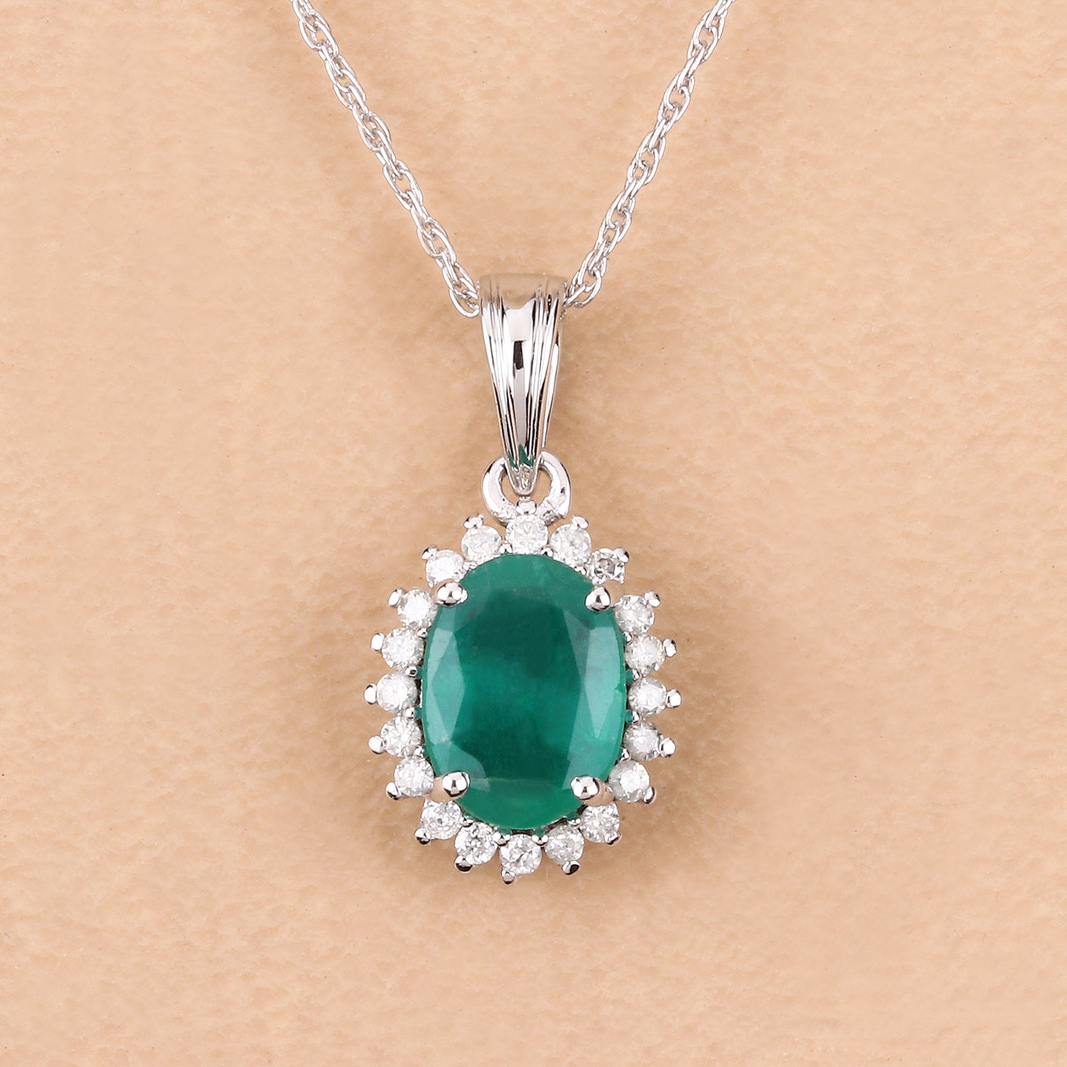 1.36 Carat Genuine Zambian Emerald and White Diamond 10K White Gold Pendant 1.36 C.T.W 10K white gold - view 7