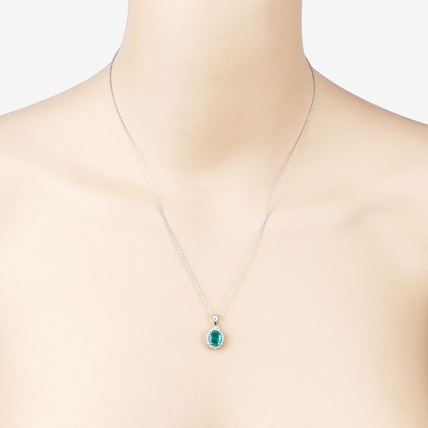 1.36 Carat Genuine Zambian Emerald and White Diamond 10K White Gold Pendant 1.36 C.T.W 10K white gold - view 6