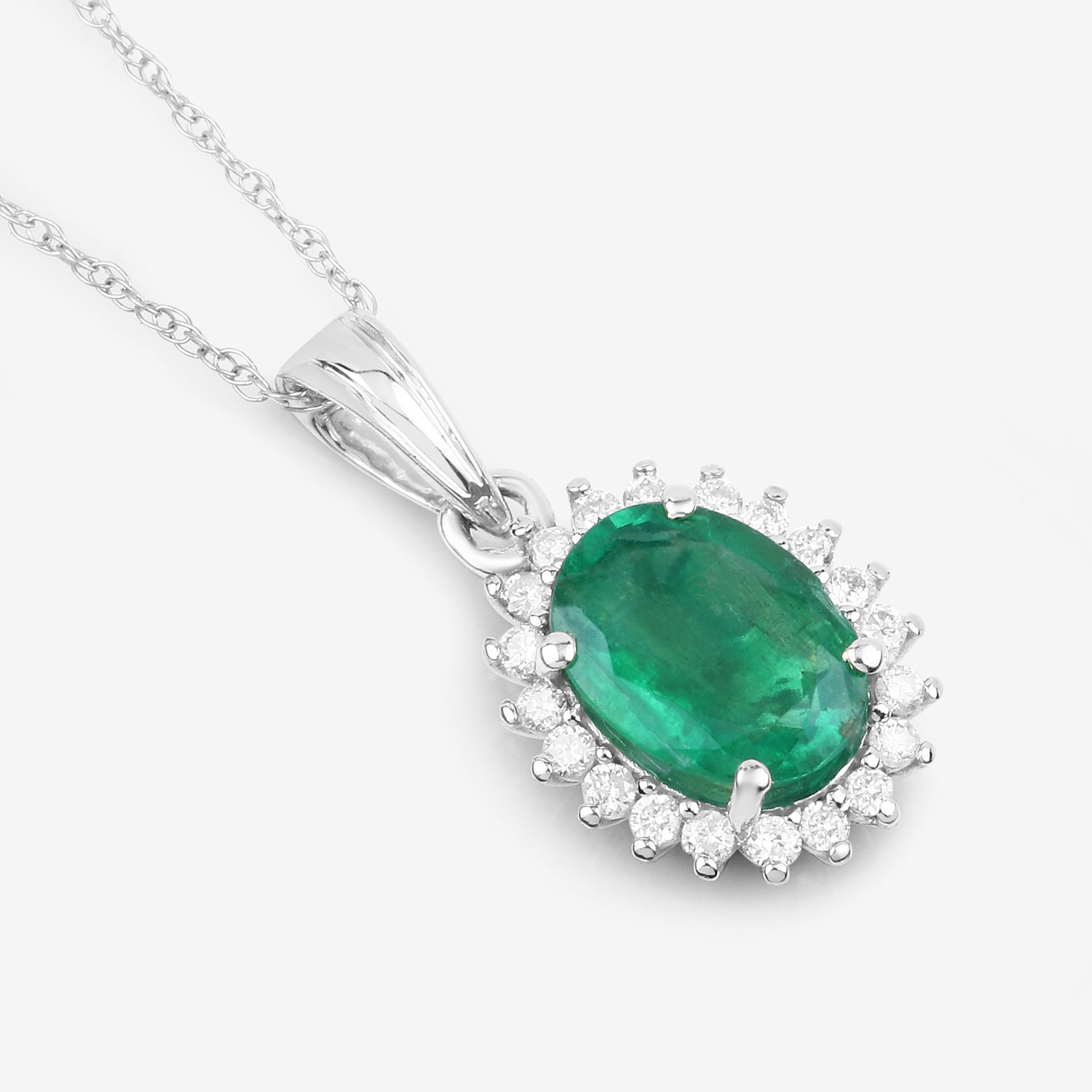 1.36 Carat Genuine Zambian Emerald and White Diamond 10K White Gold Pendant 1.36 C.T.W 10K white gold - view 5