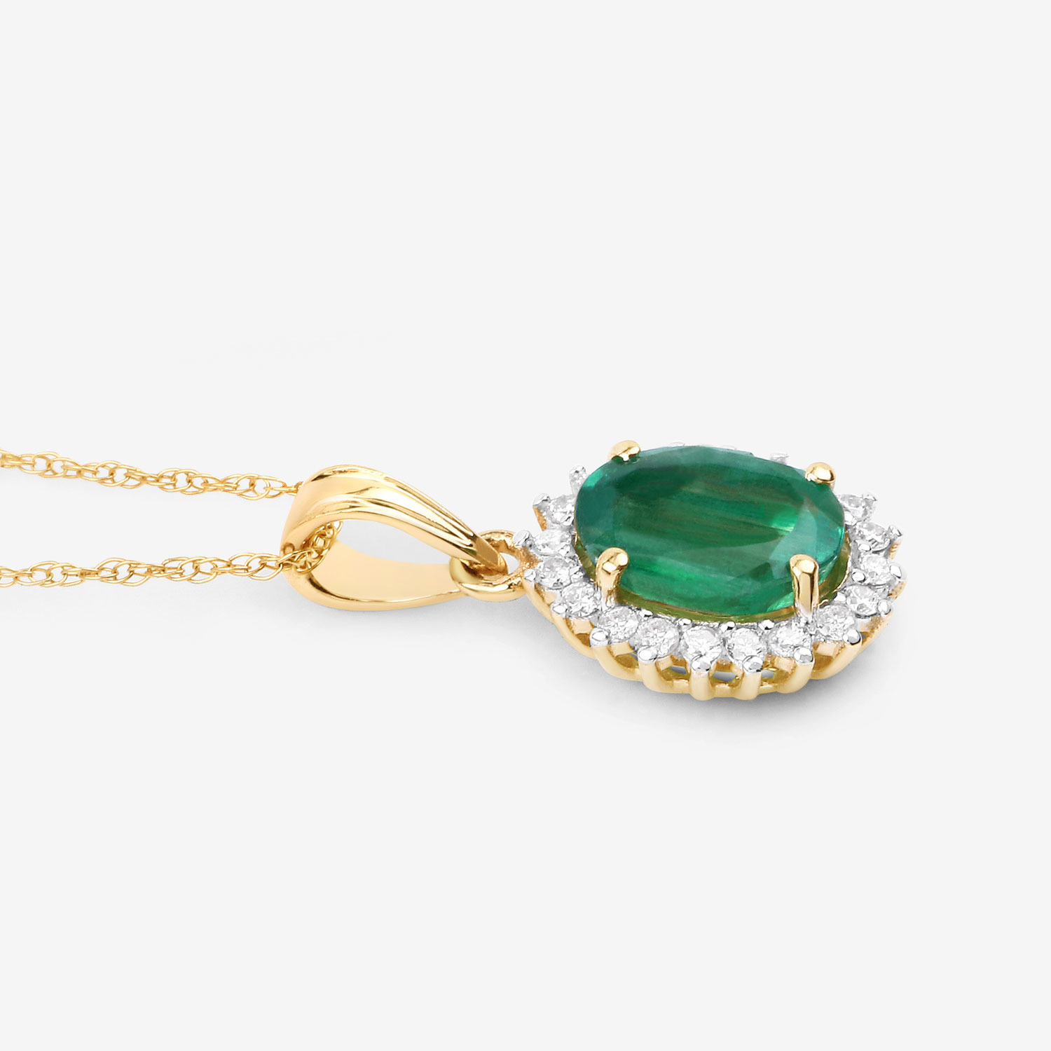1.36 Carat Genuine Zambian Emerald and White Diamond 10K Yellow Gold Pendant 1.36 C.T.W 10K yellow or white gold - view 2