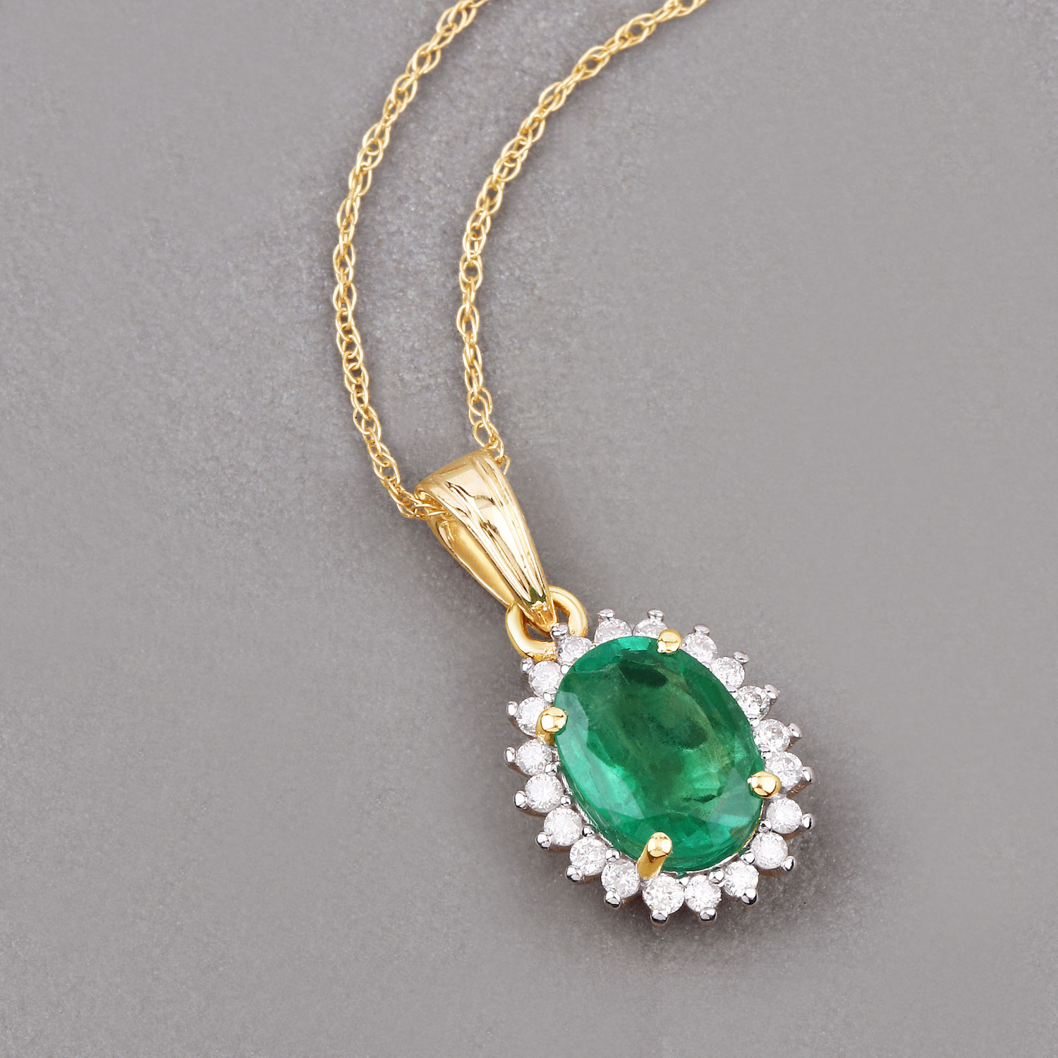 1.36 Carat Genuine Zambian Emerald and White Diamond 10K Yellow Gold Pendant 1.36 C.T.W 10K yellow or white gold - view 5