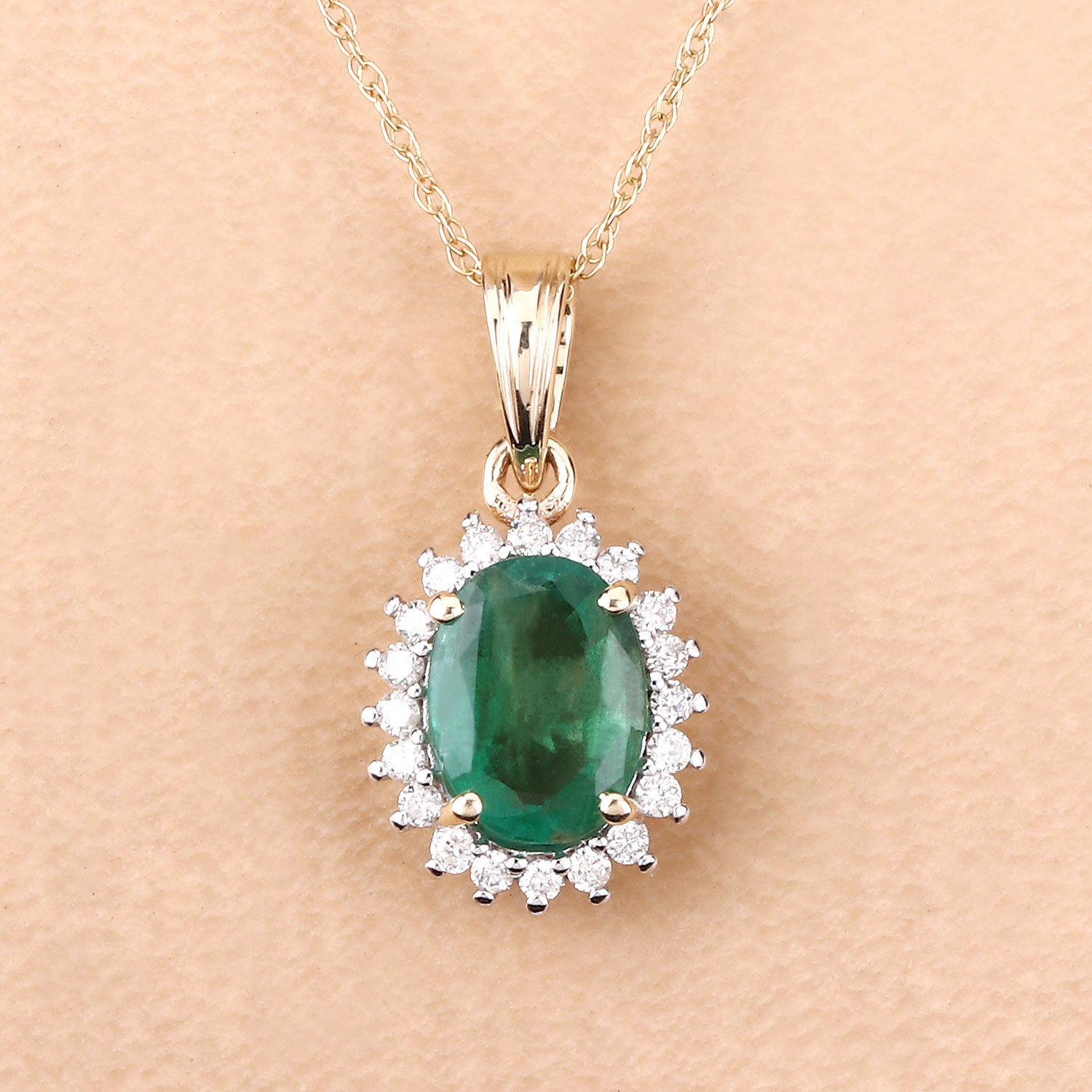 1.36 Carat Genuine Zambian Emerald and White Diamond 10K Yellow Gold Pendant 1.36 C.T.W 10K yellow or white gold - view 6