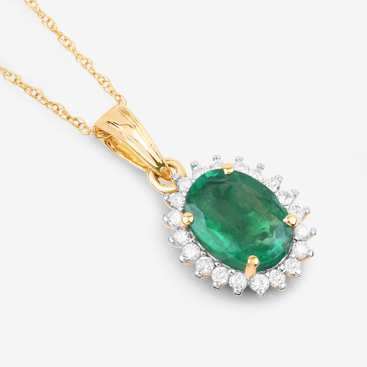 1.36 Carat Genuine Zambian Emerald and White Diamond 10K Yellow Gold Pendant 1.36 C.T.W 10K yellow or white gold - view 8