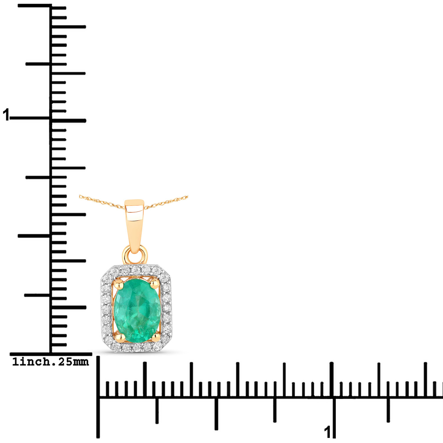 0.83 Carat Genuine Zambian Emerald and White Diamond 10K Yellow Gold Pendant 0.83 C.T.W 10K yellow or white gold - view 3