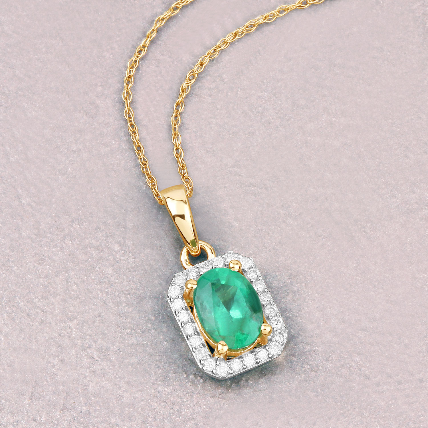0.83 Carat Genuine Zambian Emerald and White Diamond 10K Yellow Gold Pendant 0.83 C.T.W 10K yellow or white gold - view 8