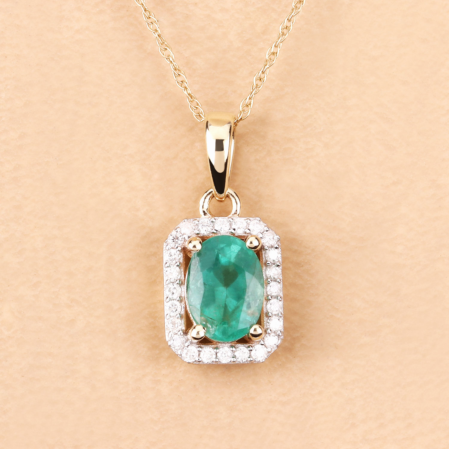 0.83 Carat Genuine Zambian Emerald and White Diamond 10K Yellow Gold Pendant 0.83 C.T.W 10K yellow or white gold - view 6