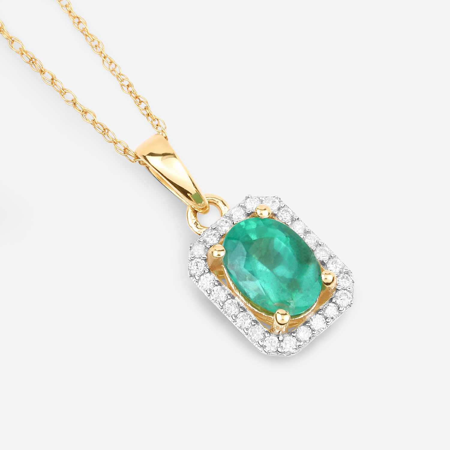 0.83 Carat Genuine Zambian Emerald and White Diamond 10K Yellow Gold Pendant 0.83 C.T.W 10K yellow or white gold - view 5