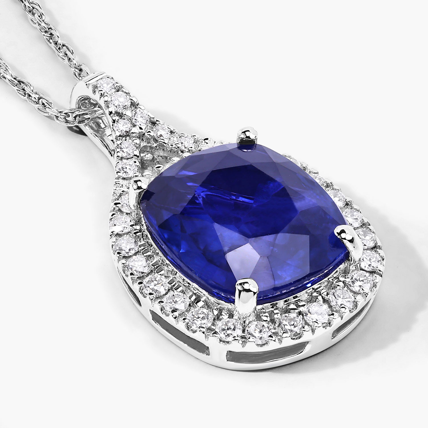 2.73 Carat Genuine Ceylon Blue Sapphire and White Diamond 18K White Gold Pendant 2.73 C.T.W 18K white gold - view 5