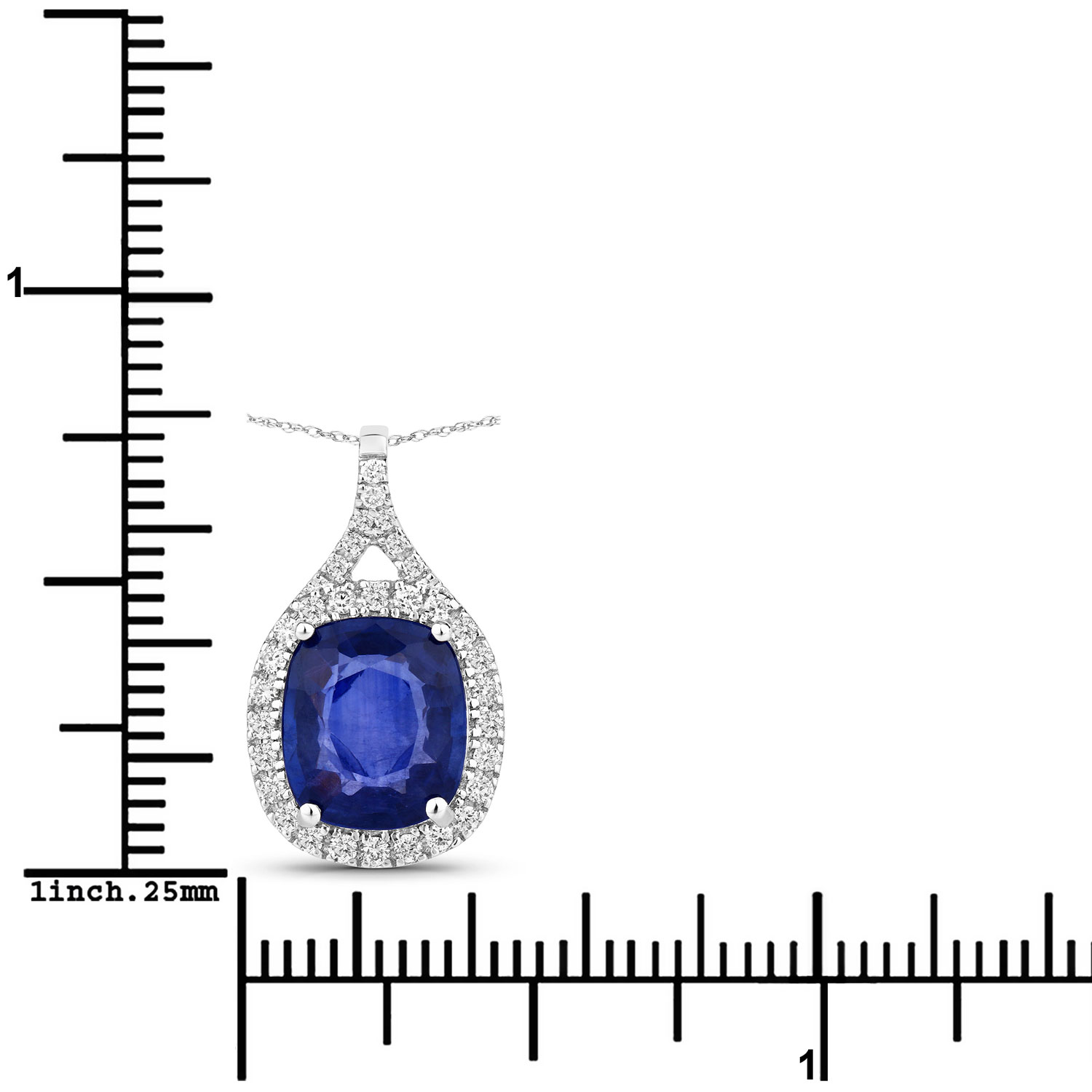 2.73 Carat Genuine Ceylon Blue Sapphire and White Diamond 18K White Gold Pendant 2.73 C.T.W 18K white gold - view 3