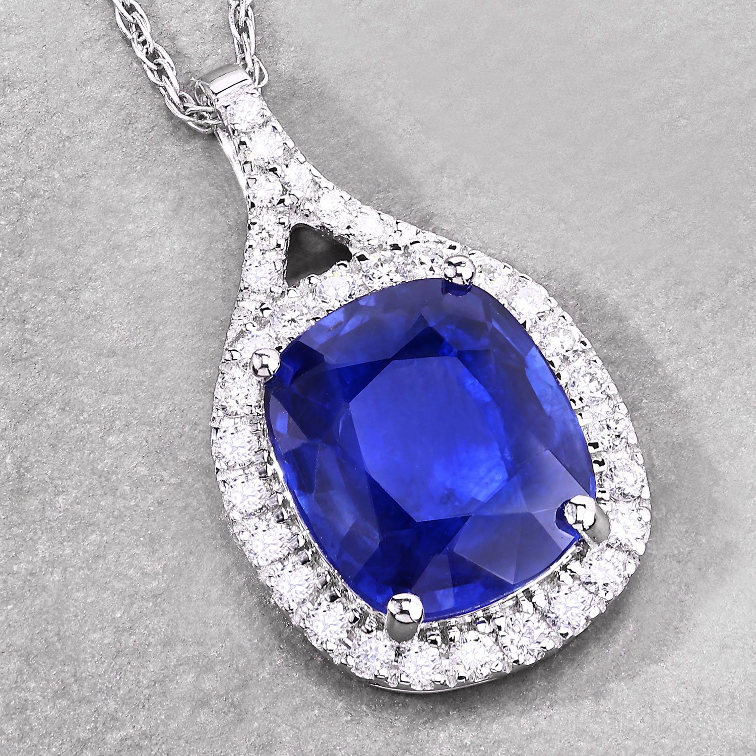 2.73 Carat Genuine Ceylon Blue Sapphire and White Diamond 18K White Gold Pendant 2.73 C.T.W 18K white gold - view 6