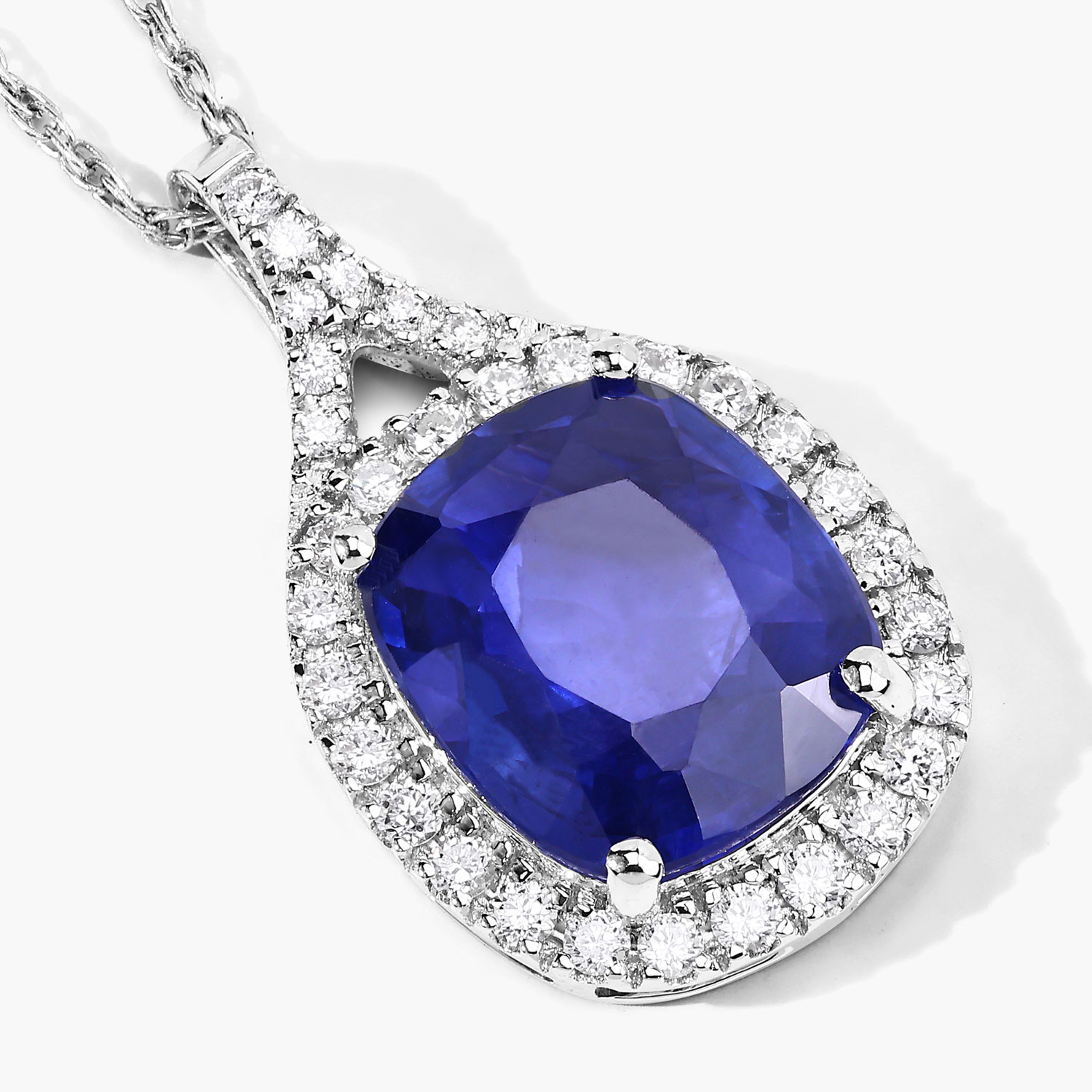 2.73 Carat Genuine Ceylon Blue Sapphire and White Diamond 18K White Gold Pendant 2.73 C.T.W 18K white gold - view 4