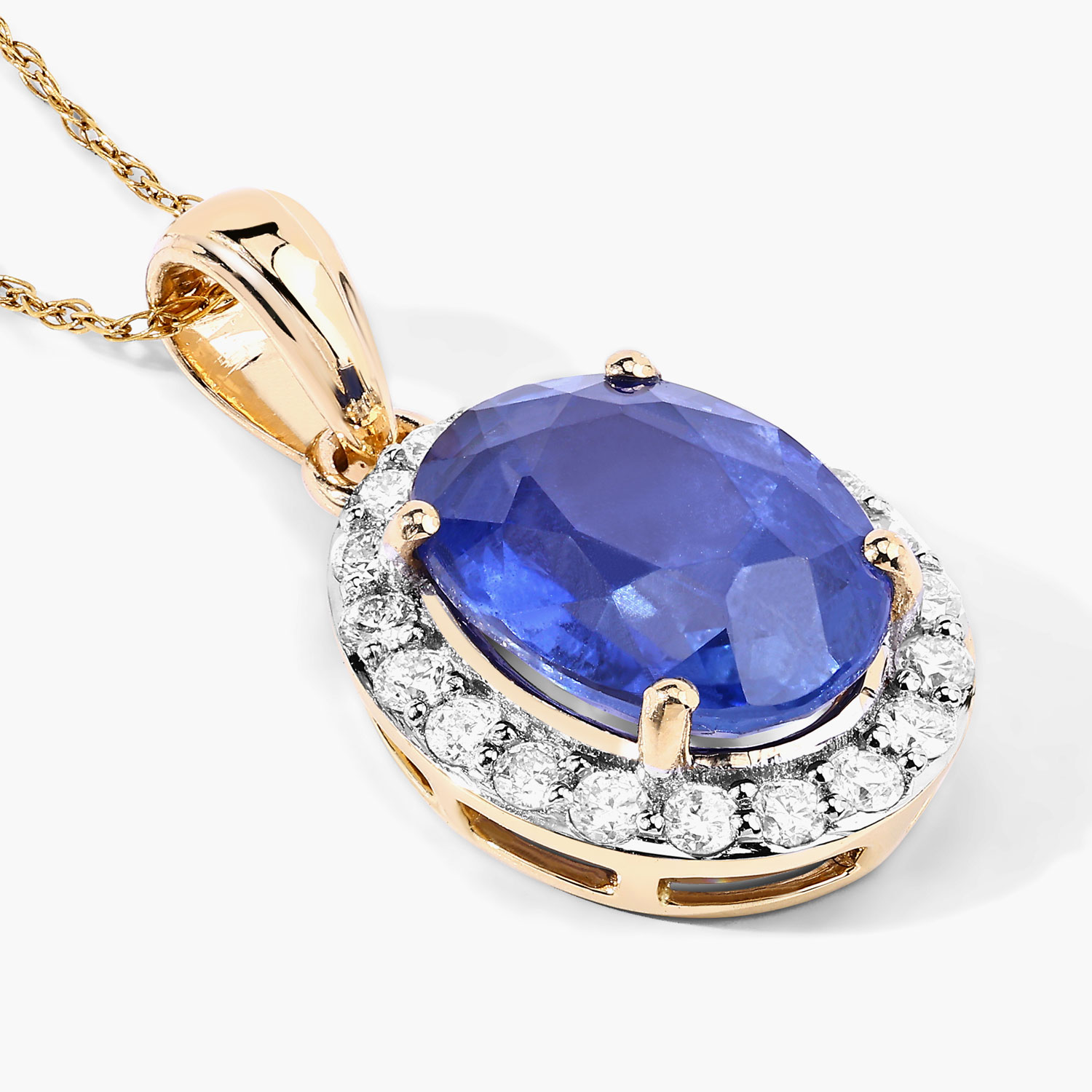 3.33 Carat Genuine Ceylon Blue Sapphire and White Diamond 18K Yellow Gold Pendant 3.33 C.T.W 18K yellow or white gold - view 4