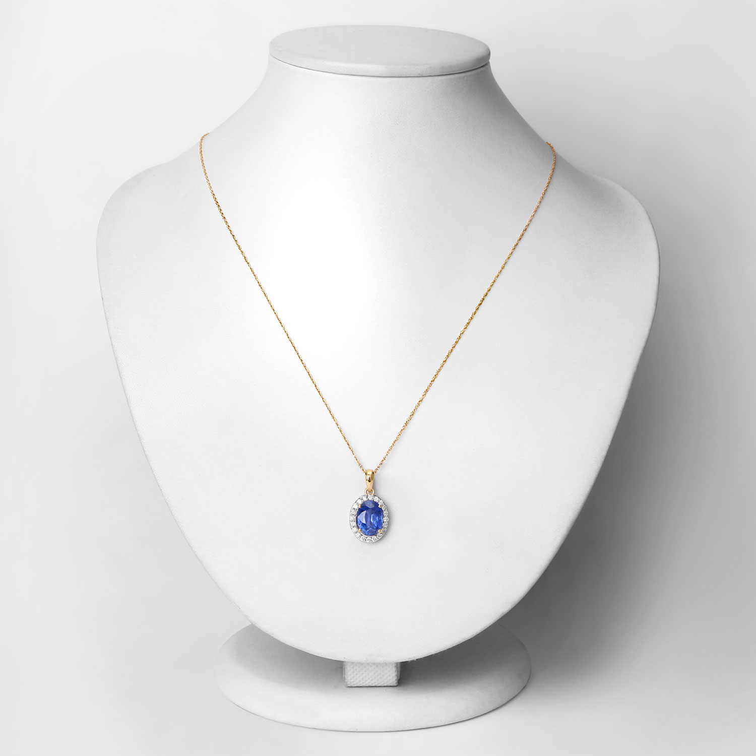 3.33 Carat Genuine Ceylon Blue Sapphire and White Diamond 18K Yellow Gold Pendant 3.33 C.T.W 18K yellow or white gold - view 2